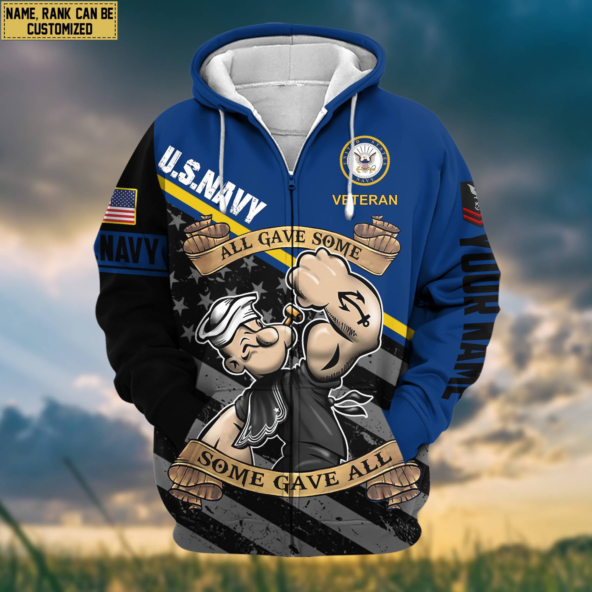 Premium US Navy Zip Hoodie VPVC602024, Custom Name, Rank, Gifts For Navy Veteran
