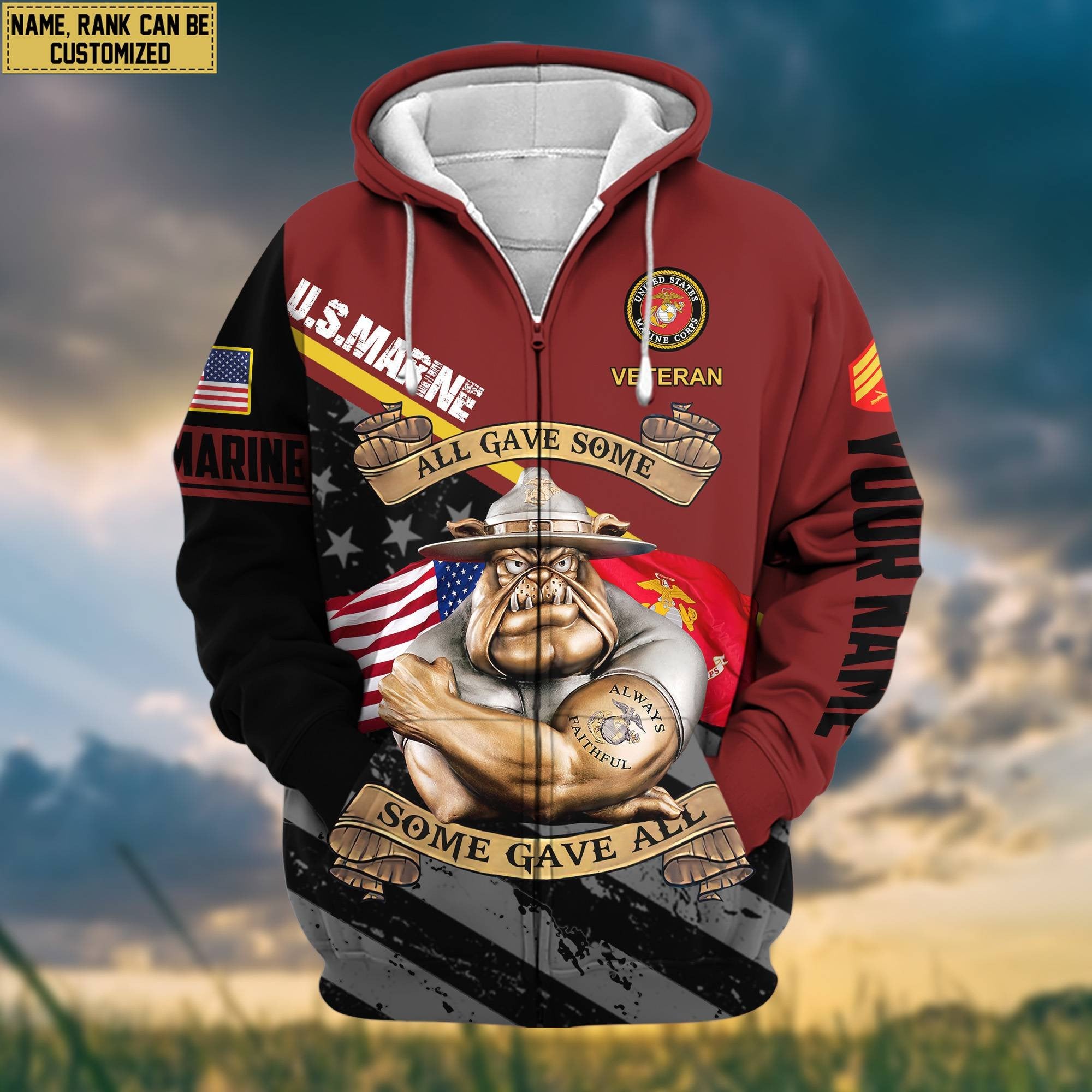 Premium USMC Zip Hoodie VPVC602003, Custom Name, Rank, Gifts For Marine Veteran