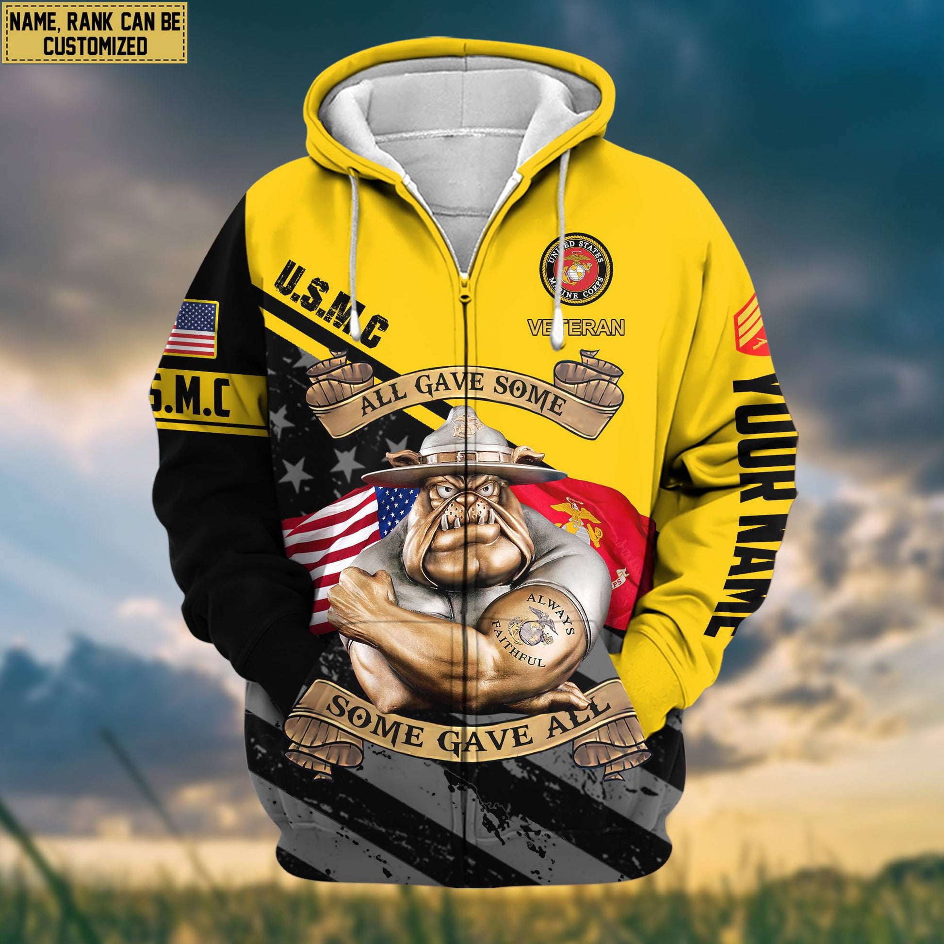 Premium USMC Zip Hoodie VPVC602030, Custom Name, Rank, Gifts For Marine Veteran