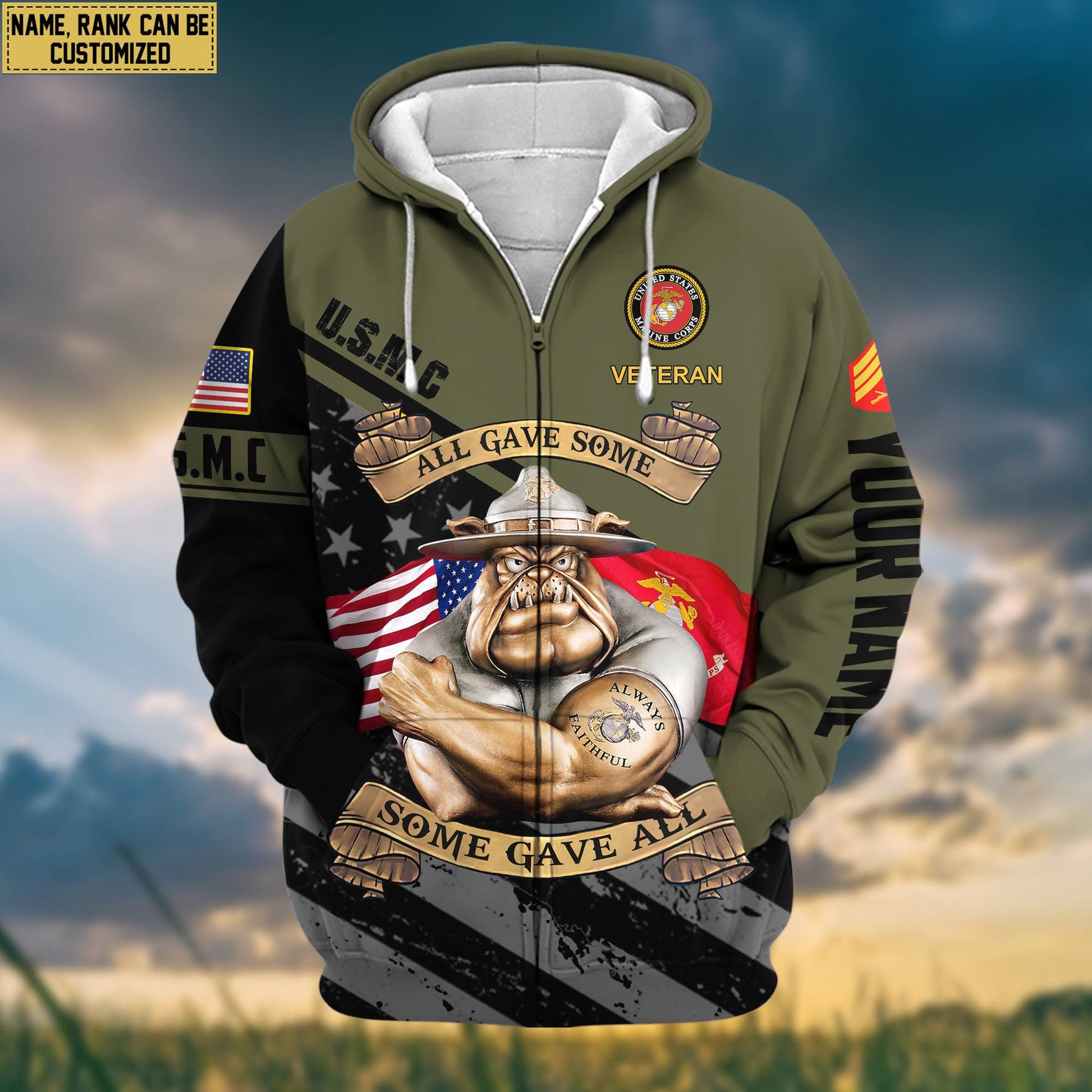 Premium USMC Zip Hoodie VPVC602031, Custom Name, Rank, Gifts For Marine Veteran