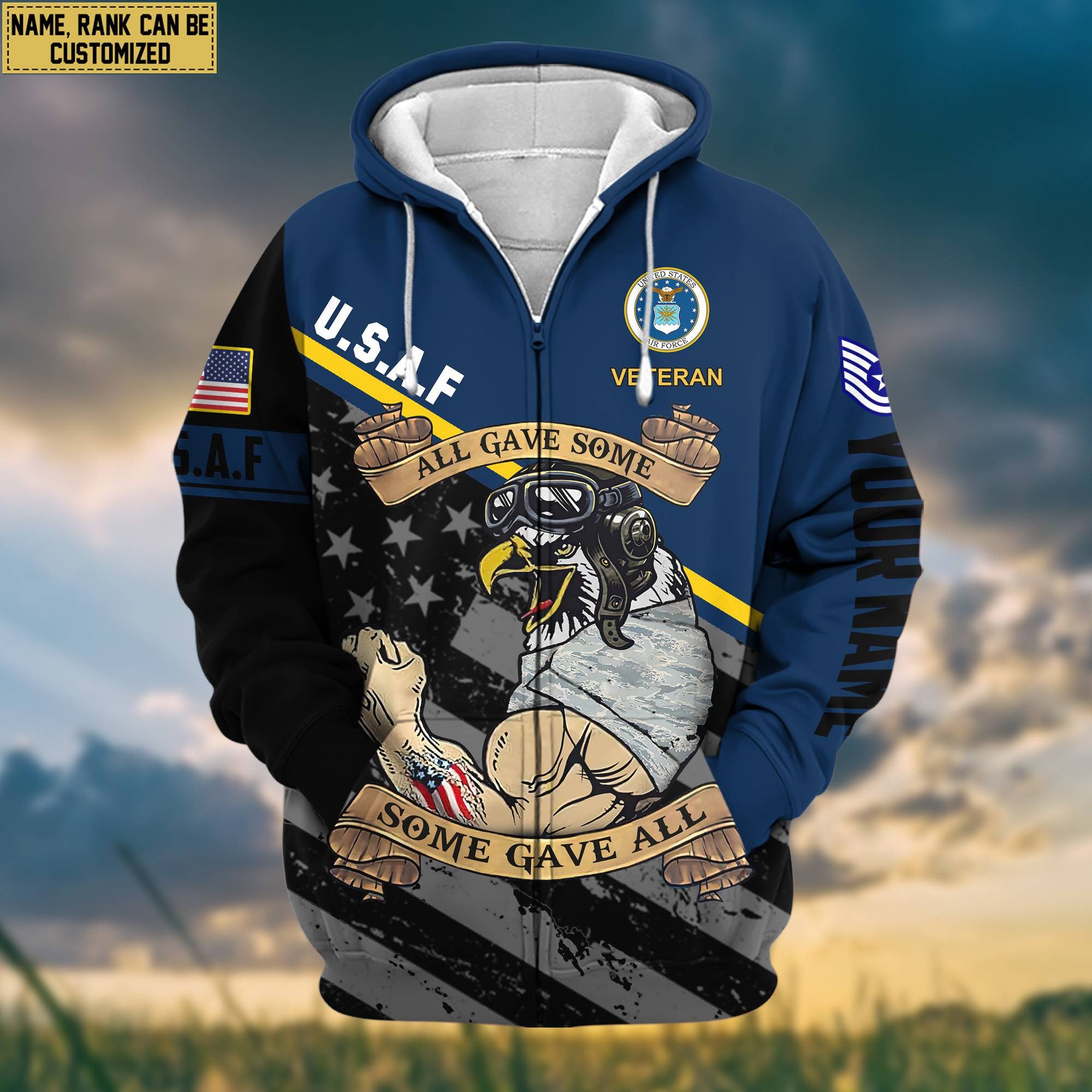 Premium USAF Zip Hoodie VPVC602040, Custom Name, Rank, Gifts For Air Force Veteran, Gifts For Veterans Day