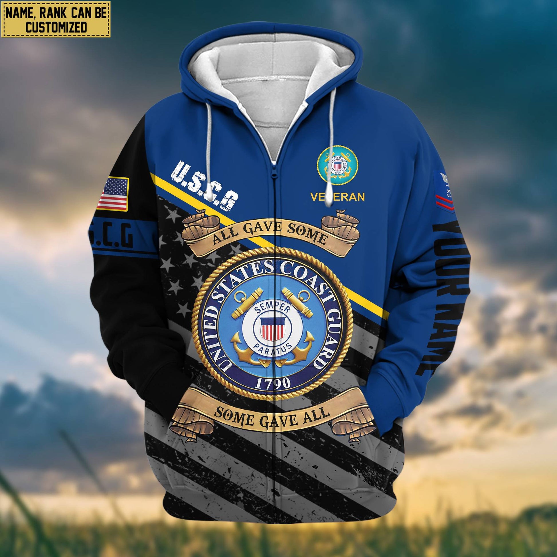 Premium USCG Zip Hoodie VPVC602050, Custom Name, Rank, Gifts For Coast Guard Veteran
