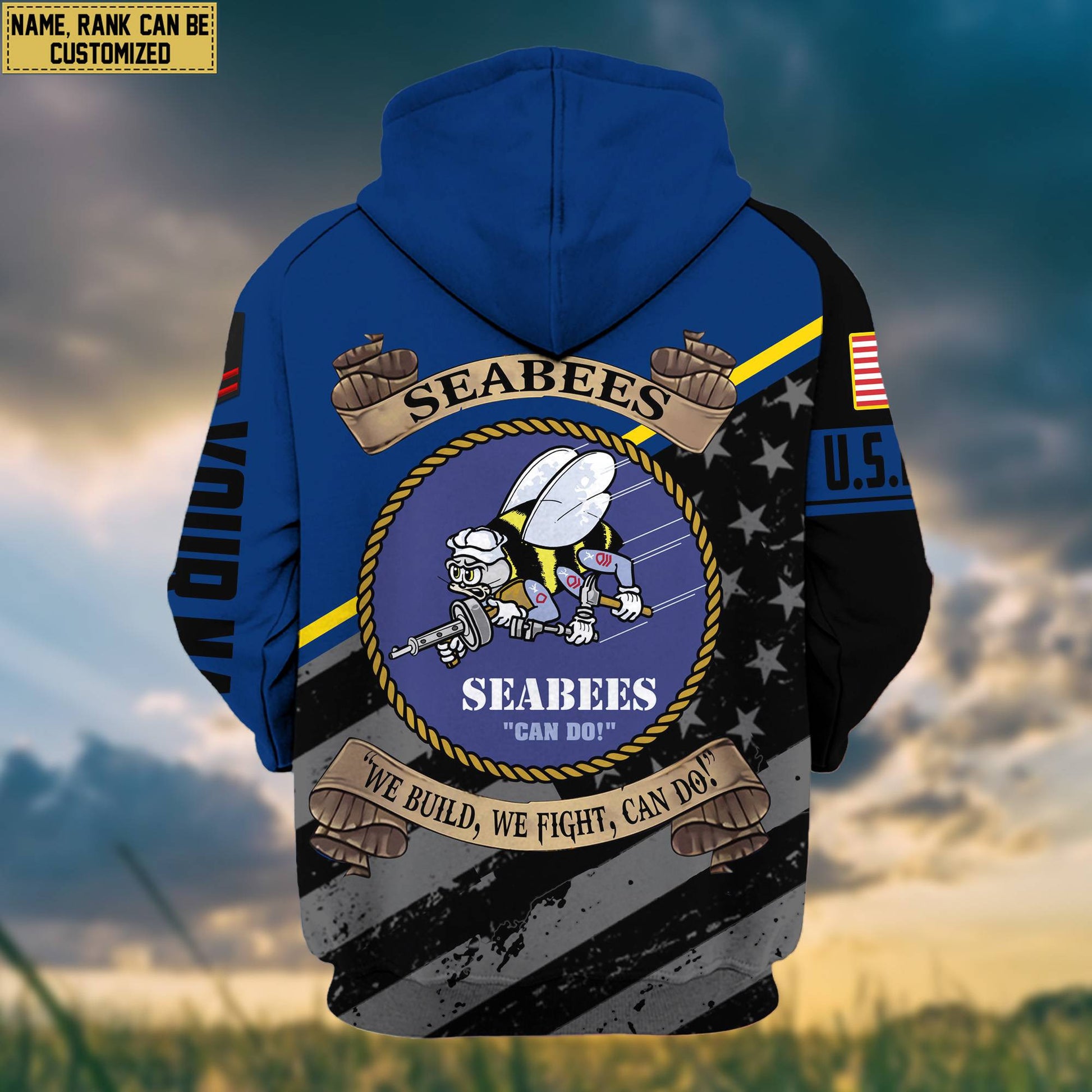 Premium US Seabees Zip Hoodie VPVC602008, Custom Name, Rank, Gifts For US Veterans