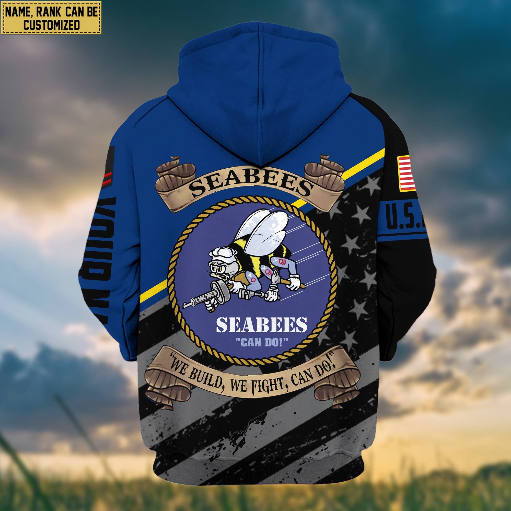 Premium US Seabees Zip Hoodie VPVC602008, Custom Name, Rank, Gifts For US Veterans