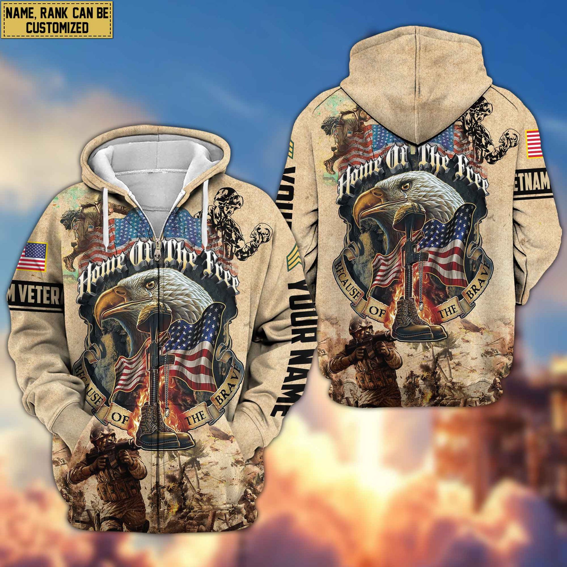 Premium Custom Vietnam Veteran Zip Hoodie VPVC602106, Custom Name, Rank, Gifts For Vietnam Veteran