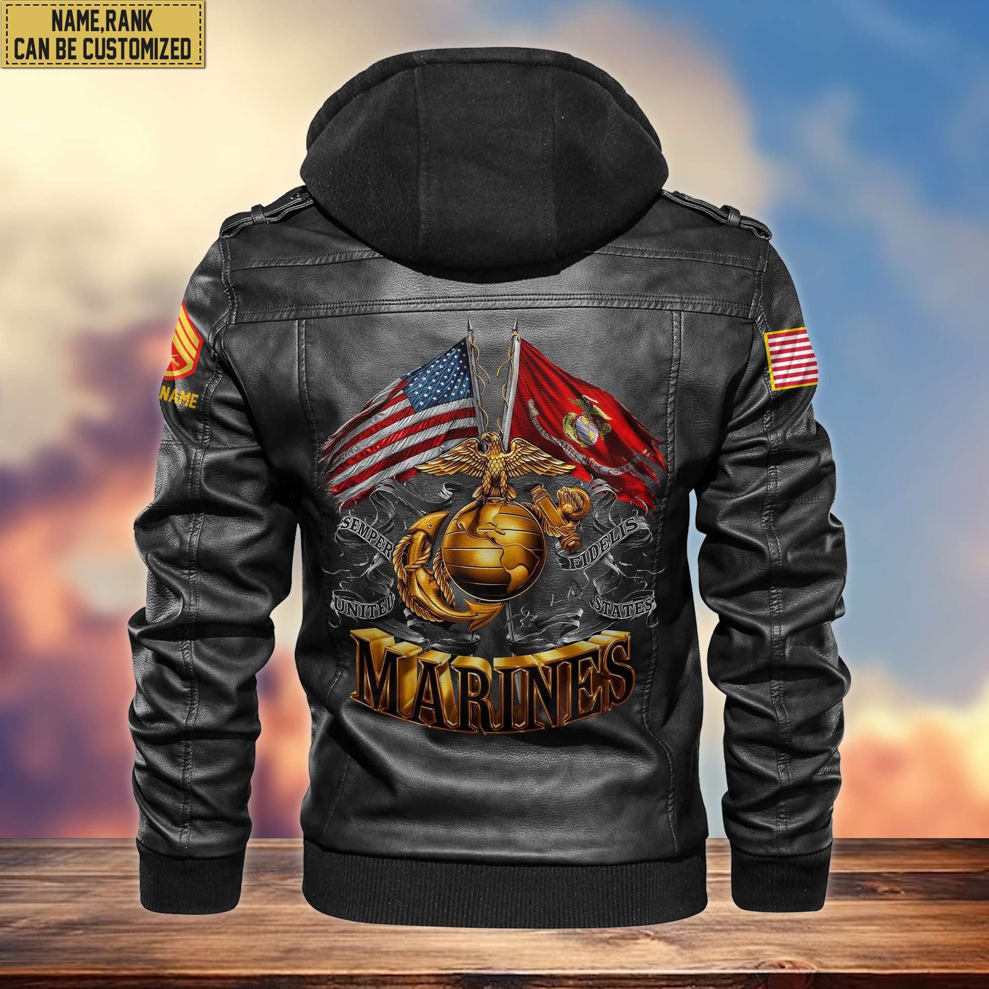 Premium USMC Leather Jacket VPVC700103, Custom Name, Rank, Gifts For Marine Veteran