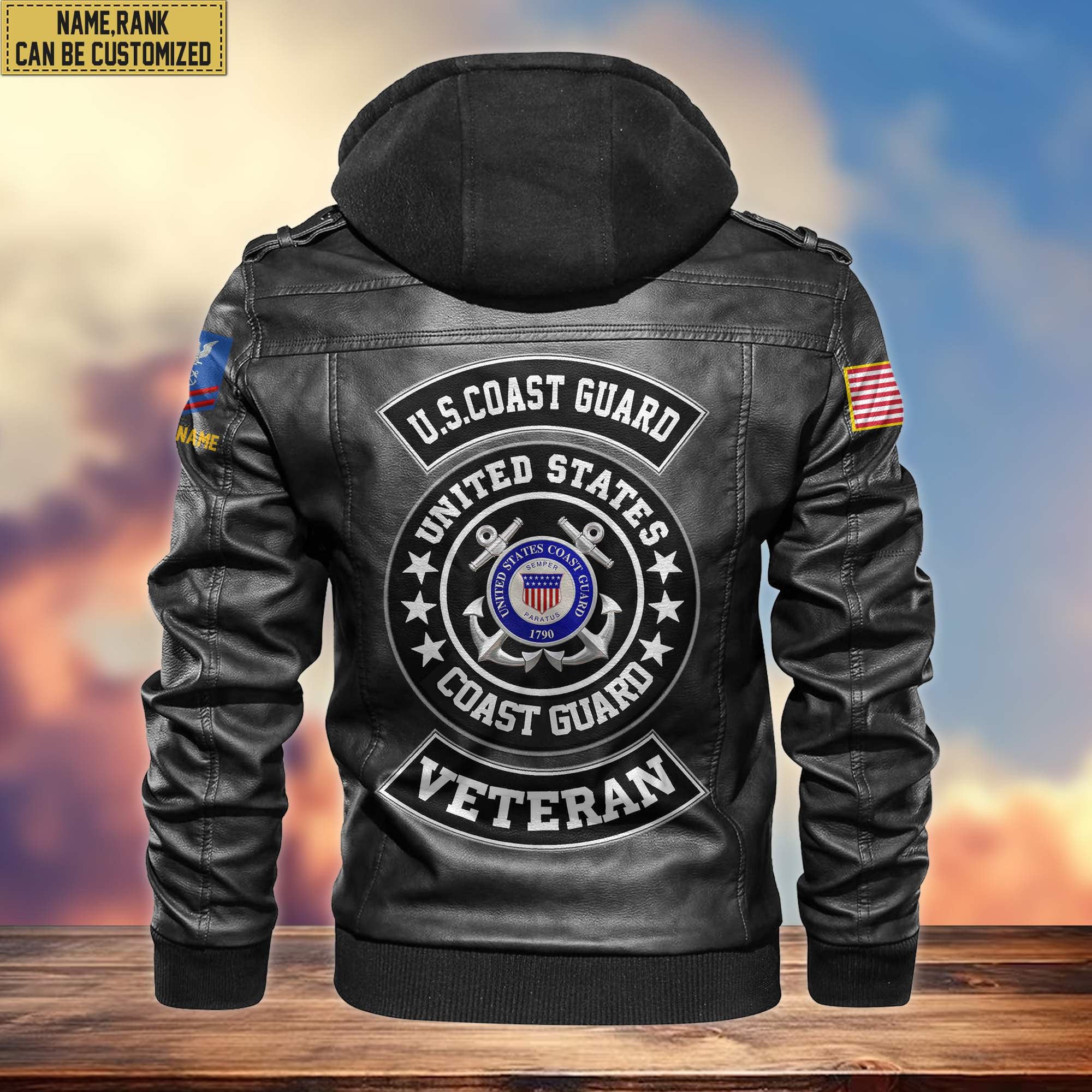 USCG Leather Jacket VPVC700305, Custom Name, Rank, Gifts For Coast Guard Veteran