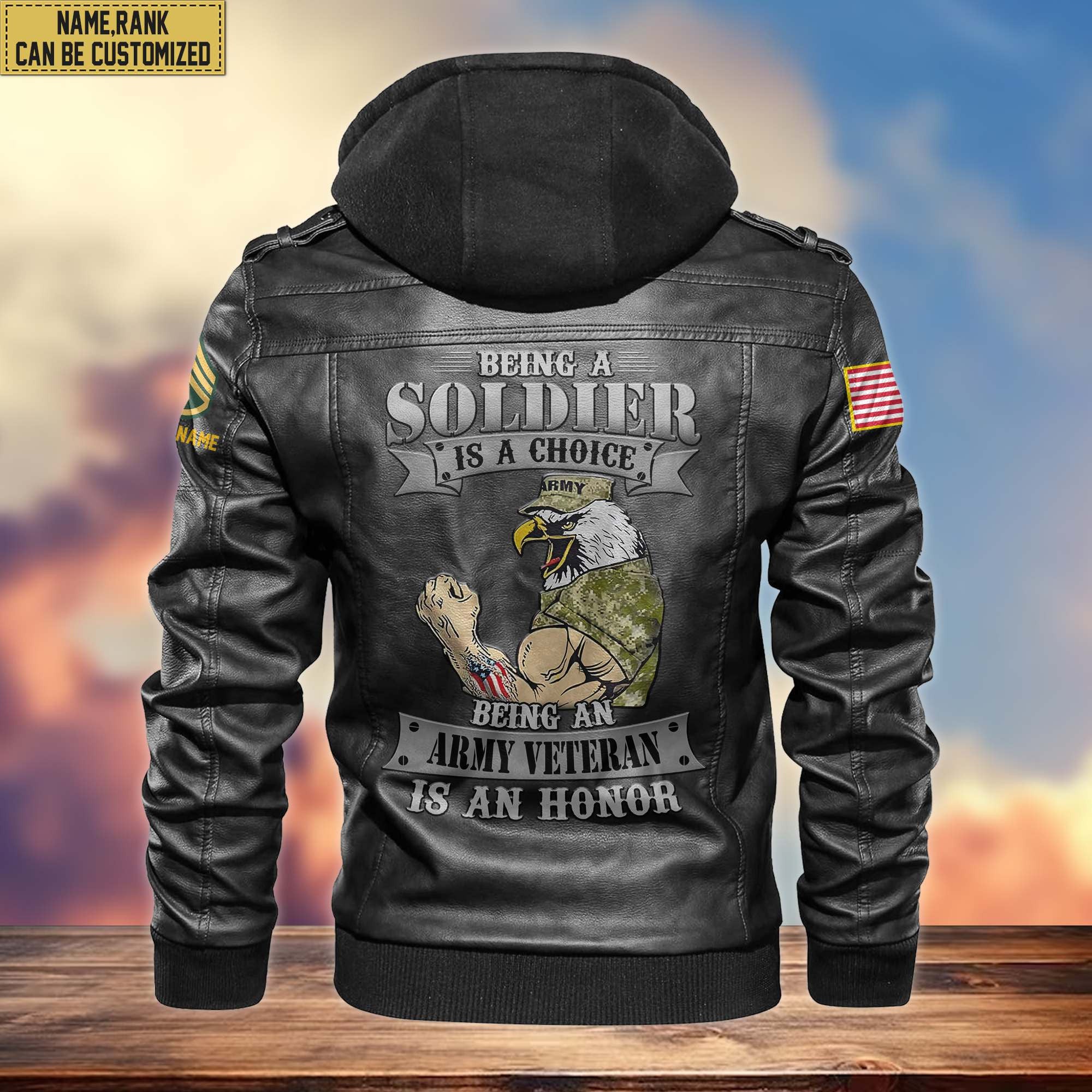 Premium Custom Name, Rank, US Army Leather Jacket VPVC700601, Gifts For Army Veteran