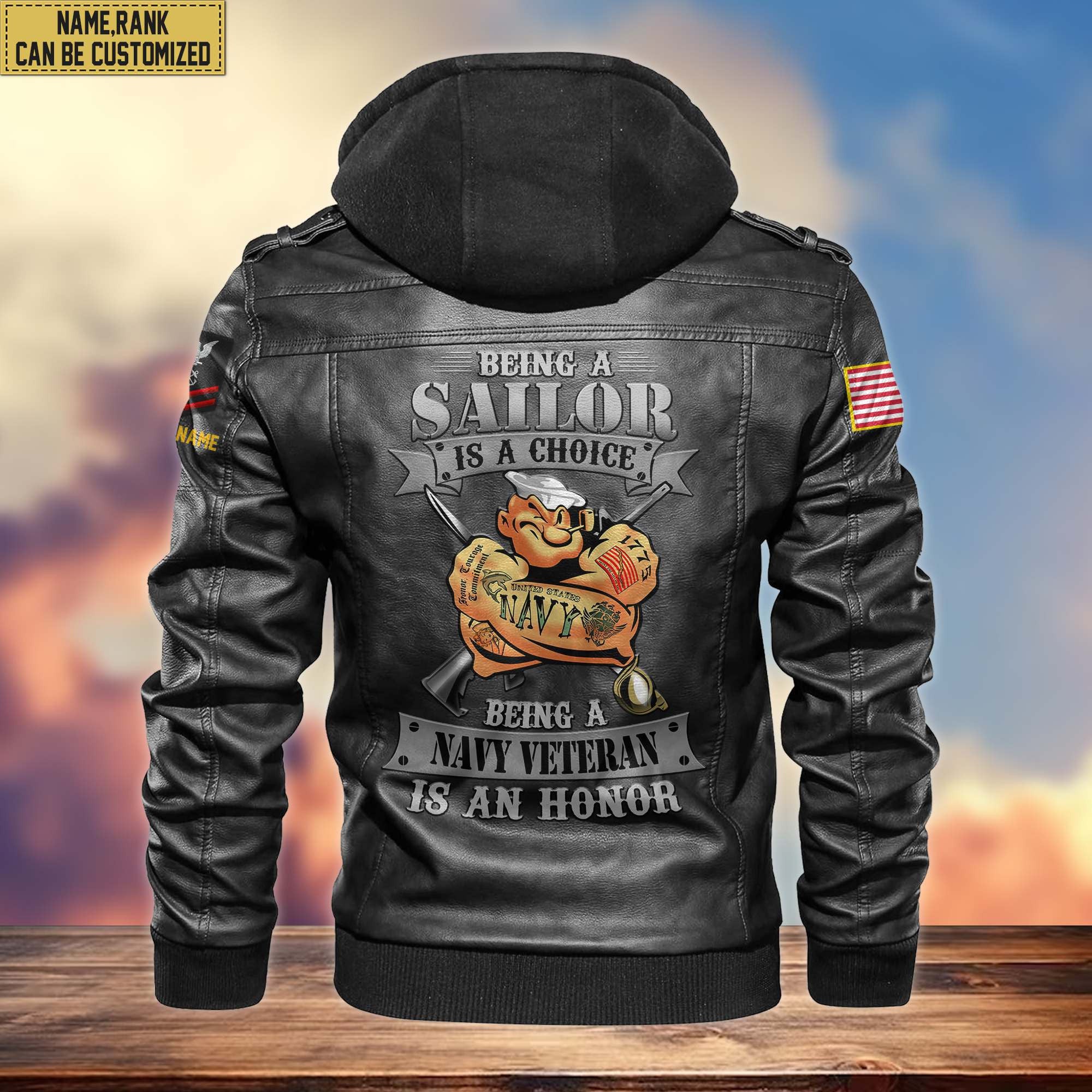 Premium Custom Name, Rank, US Navy Leather Jacket VPVC700602, Gifts For Navy Veteran