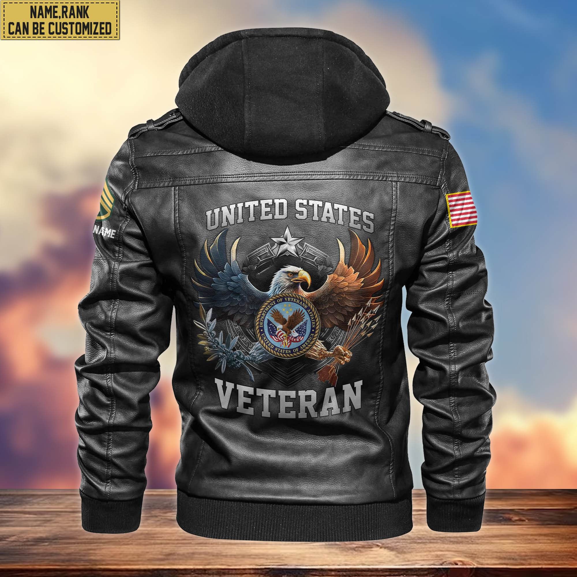 Premium Custom Name, Rank US Veterans Leather Jacket VPVC700907, Gifts For US Veterans