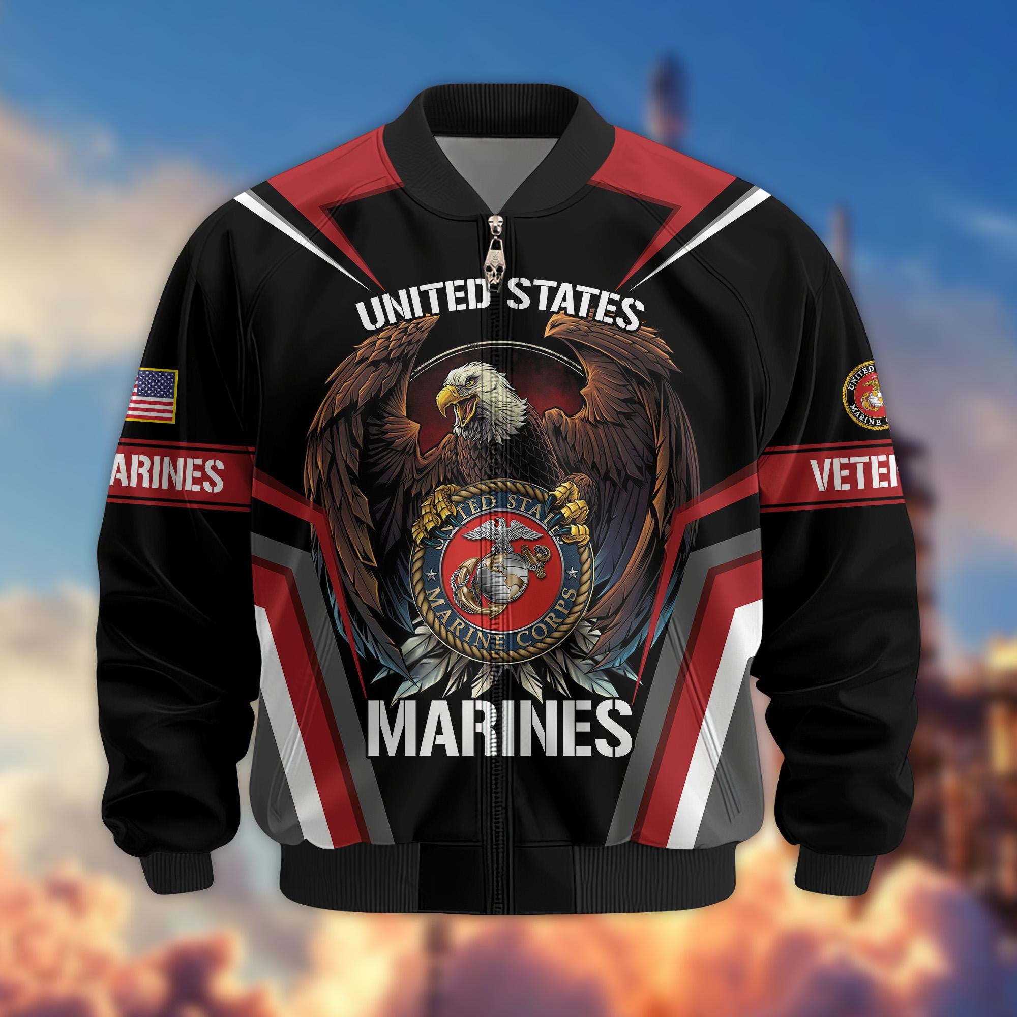 Premium USMC Veteran Bomber Jacket VPVC800303, Gifts For US Marines Veteran