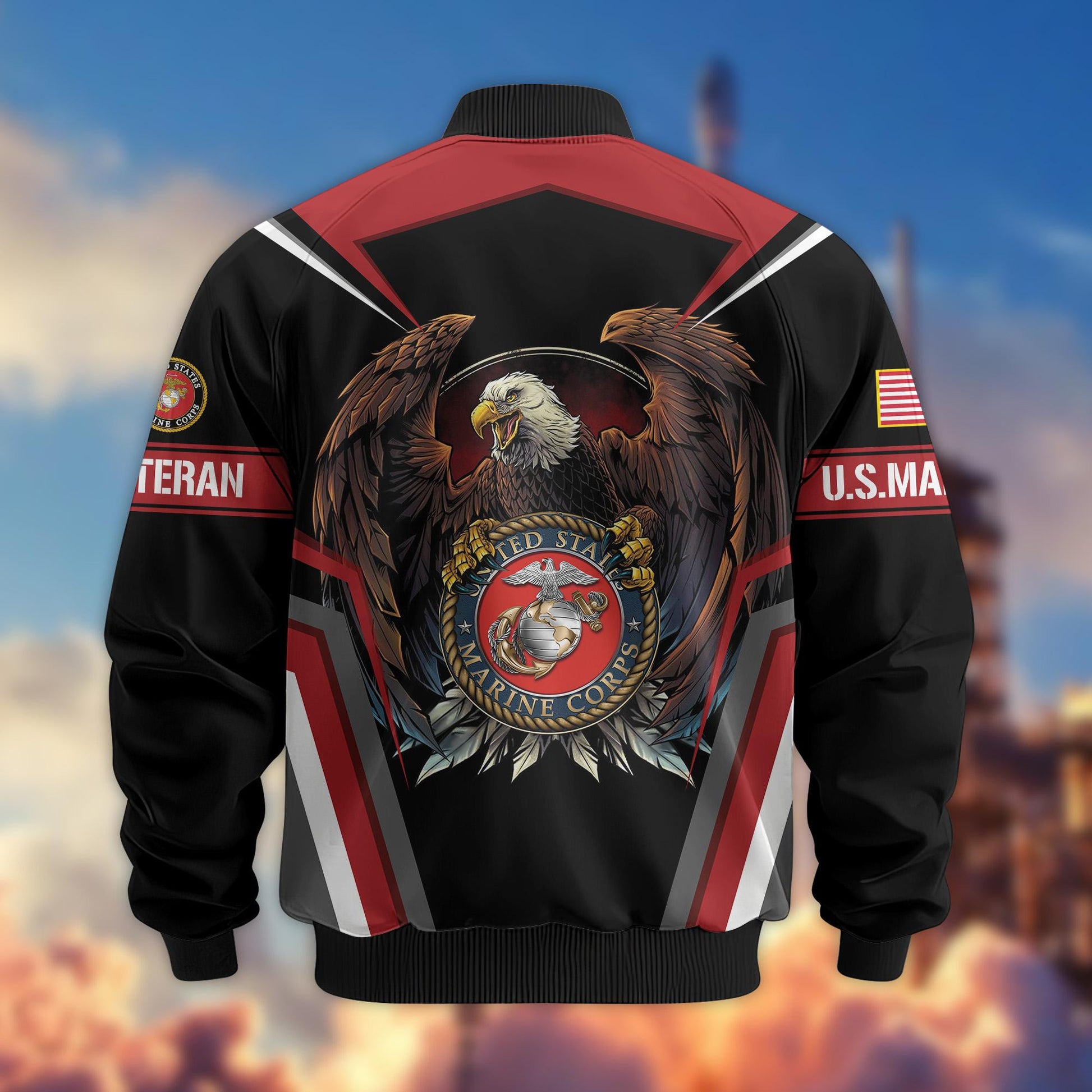 Premium USMC Veteran Bomber Jacket VPVC800303, Gifts For US Marines Veteran