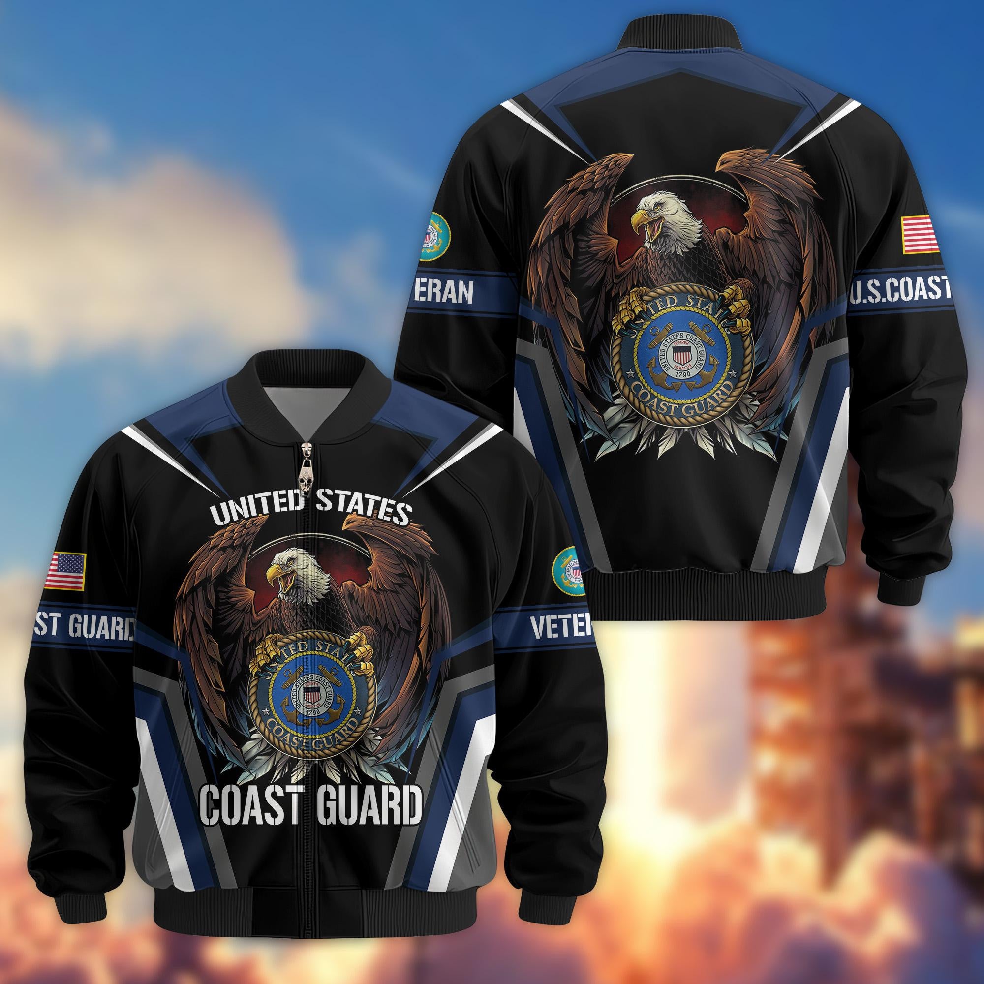 Premium USCG Veteran Bomber Jacket VPVC800305, Gifts For US Coast Guard Veteran