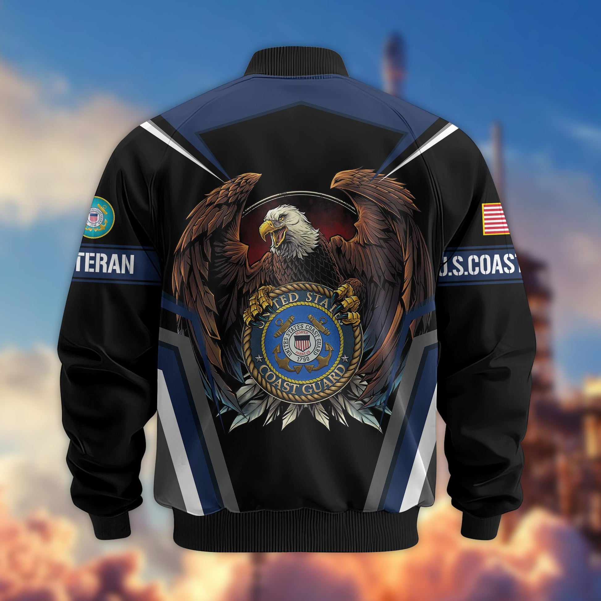 Premium USCG Veteran Bomber Jacket VPVC800305, Gifts For US Coast Guard Veteran