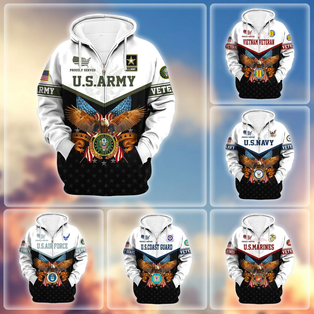 Premium US Veterans Zip Hoodie BPVC130902, Gifts For US Veterans, Gifts For Veterans Day