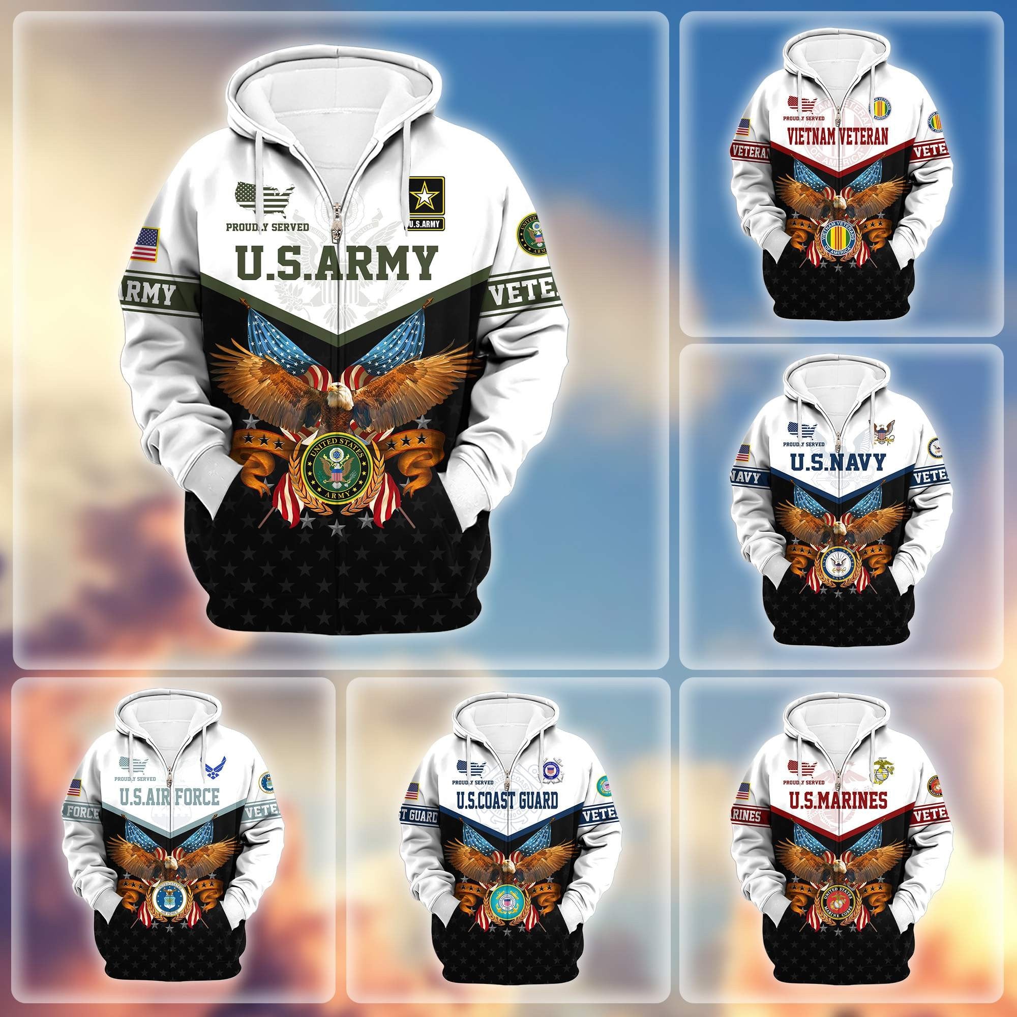 Premium US Veterans Zip Hoodie BPVC130902, Gifts For US Veterans, Gifts For Veterans Day