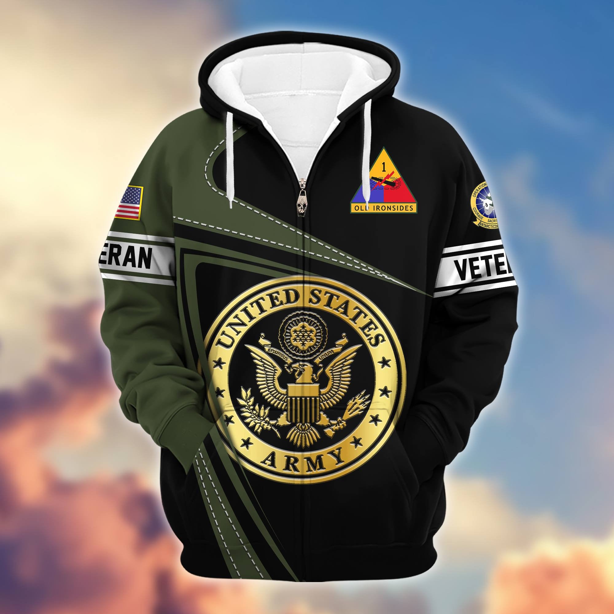 Premium US Army, 1st Armored Division and VXE-6 Operation Deep Freeze Zip Hoodie BPVC140910