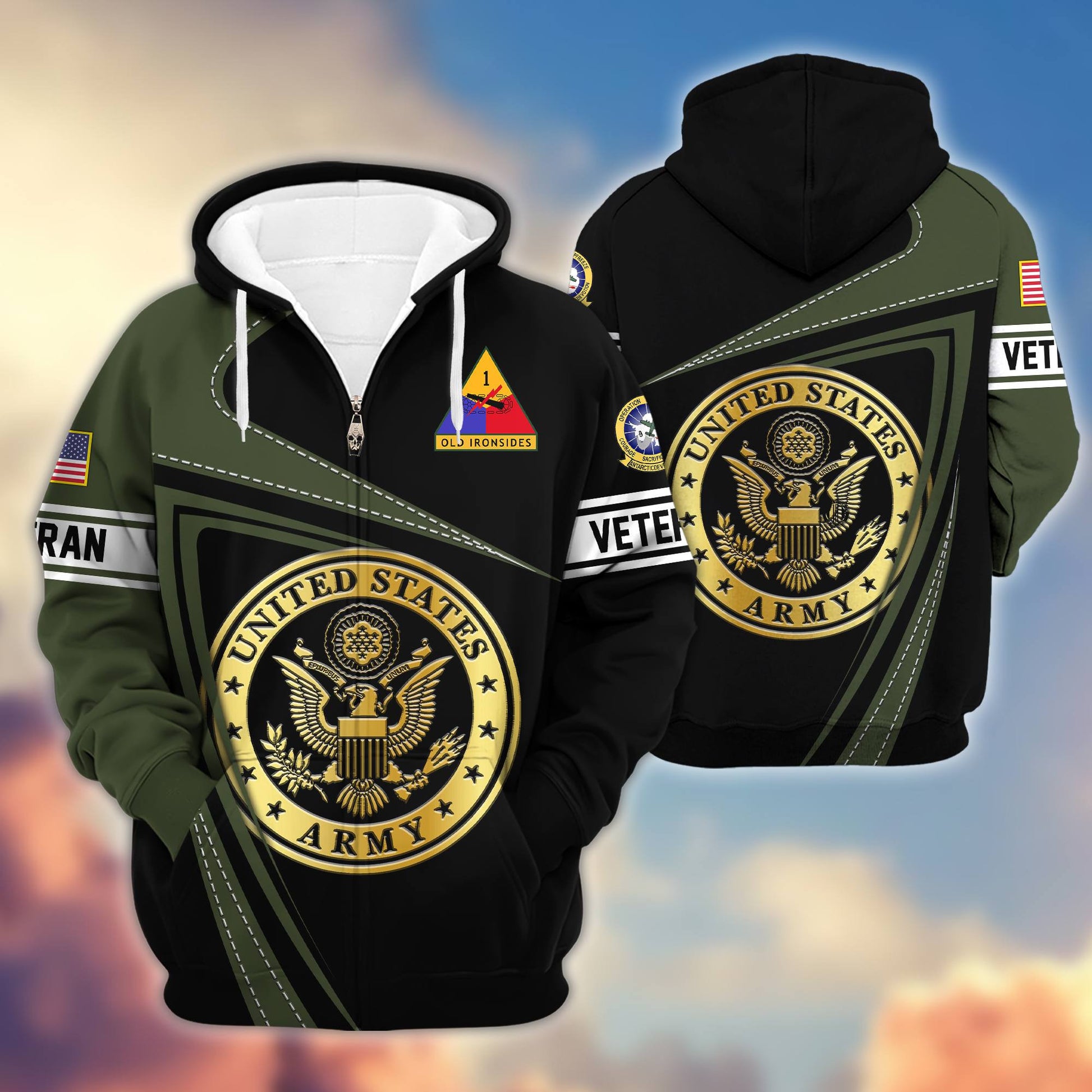Premium US Army, 1st Armored Division and VXE-6 Operation Deep Freeze Zip Hoodie BPVC140910