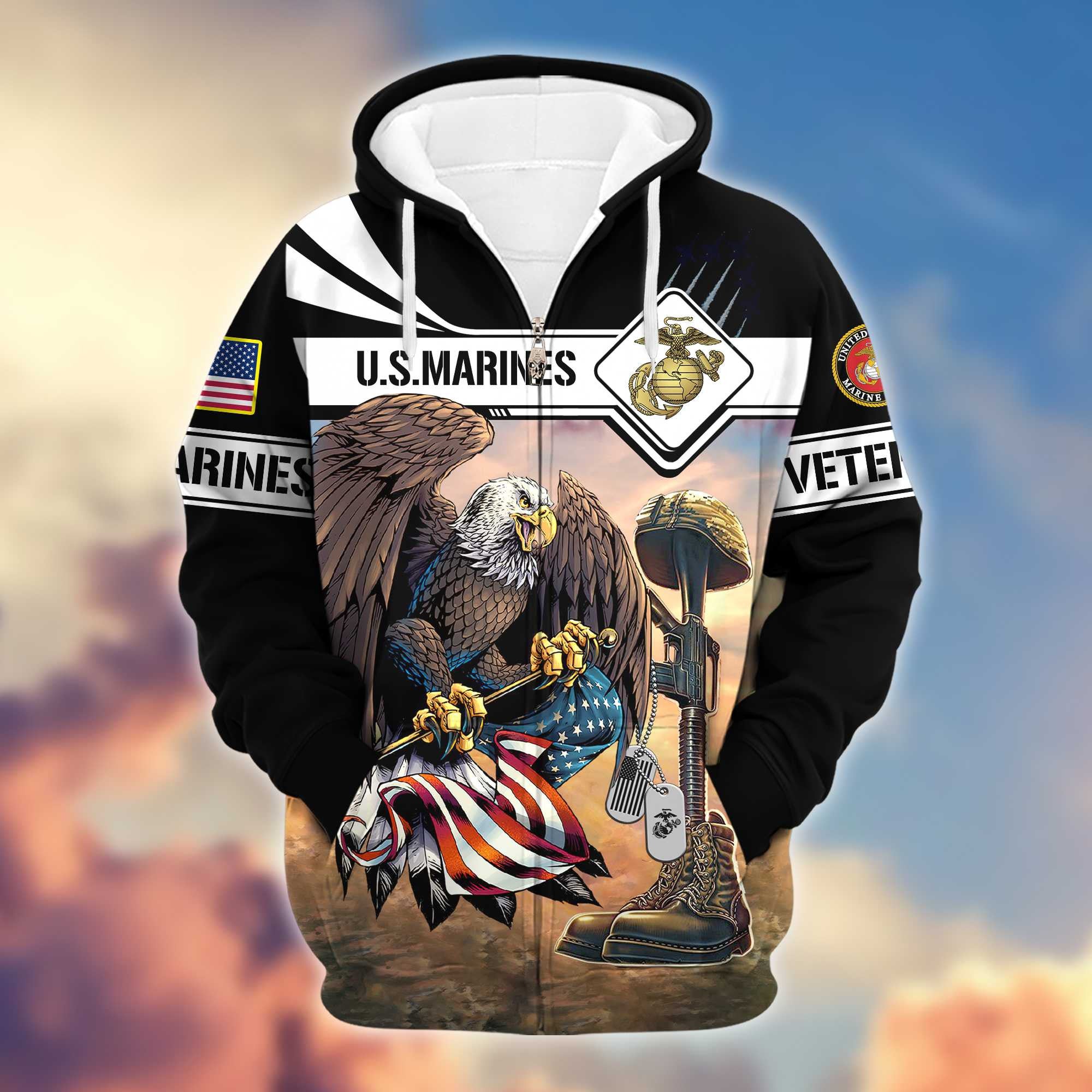 Premium US Marines Veterans Zip Hoodie BPVC160910, Gifts For US Veterans