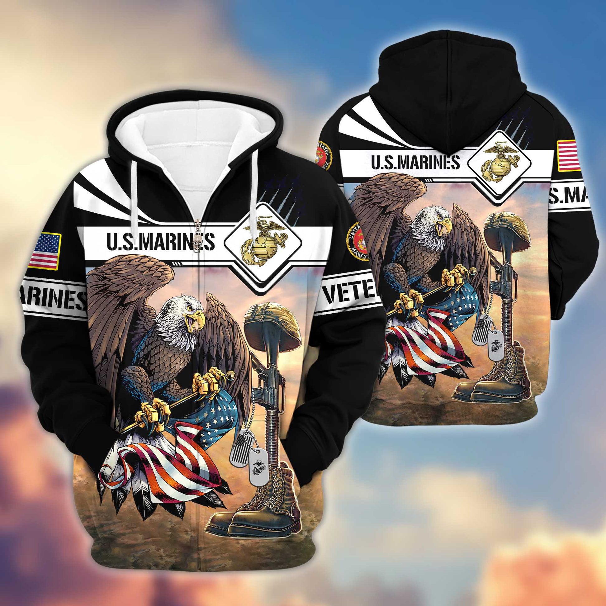 Premium US Marines Veterans Zip Hoodie BPVC160910, Gifts For US Veterans