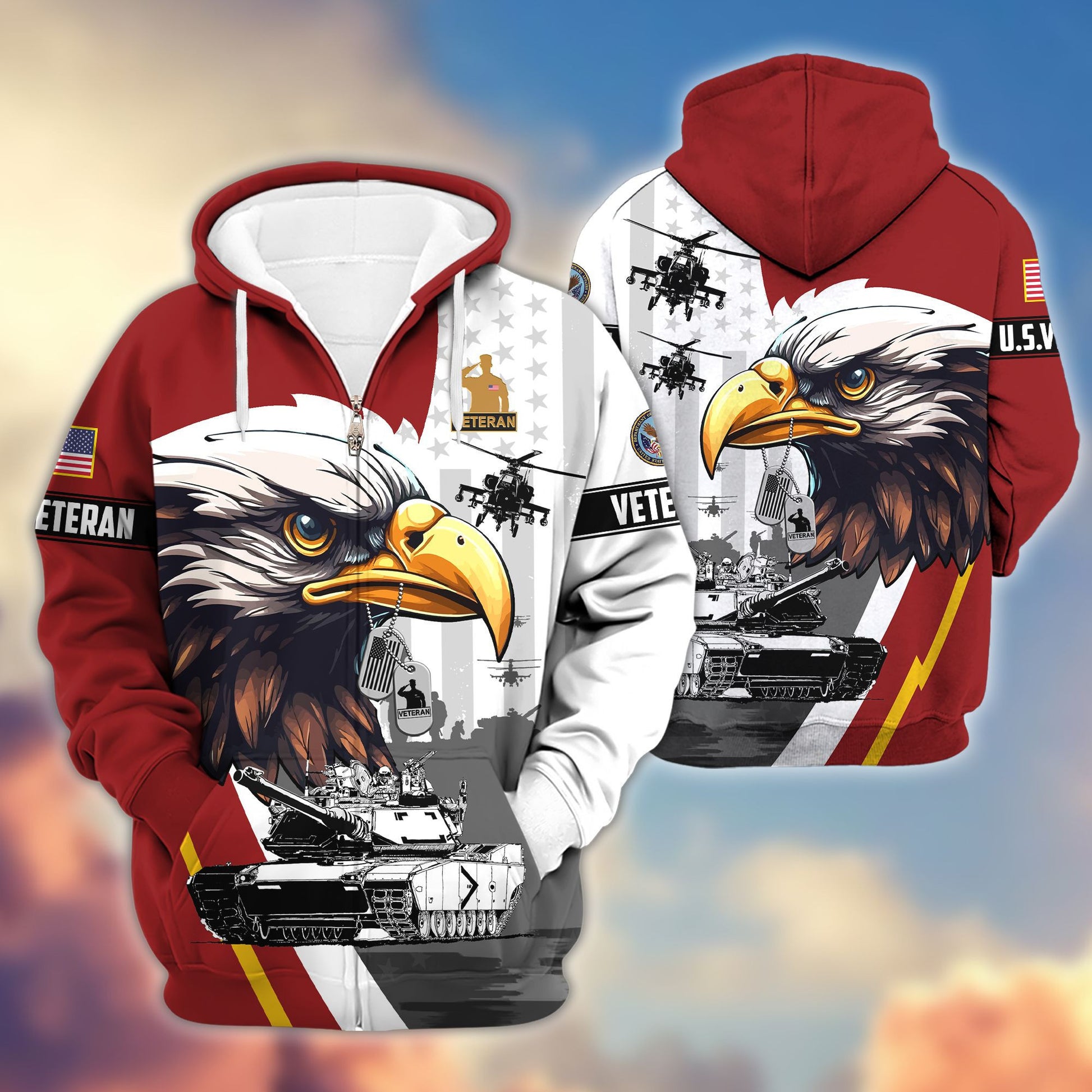 Premium US Veterans Zip Hoodie BPVC160901, Gifts For US Veterans, Gifts For Veterans Day