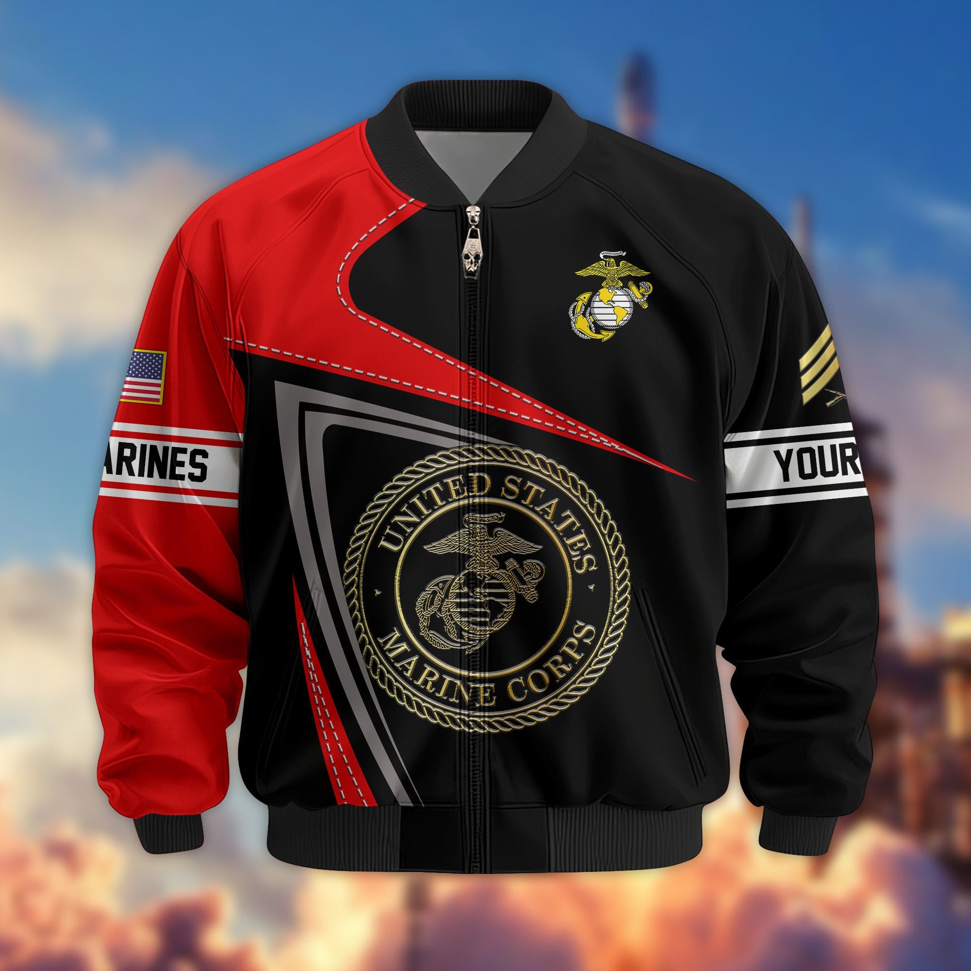 Premium USMC Veteran Bomber Jacket VPVC800103, Custom Name, Rank, Gifts For US Marines Veteran