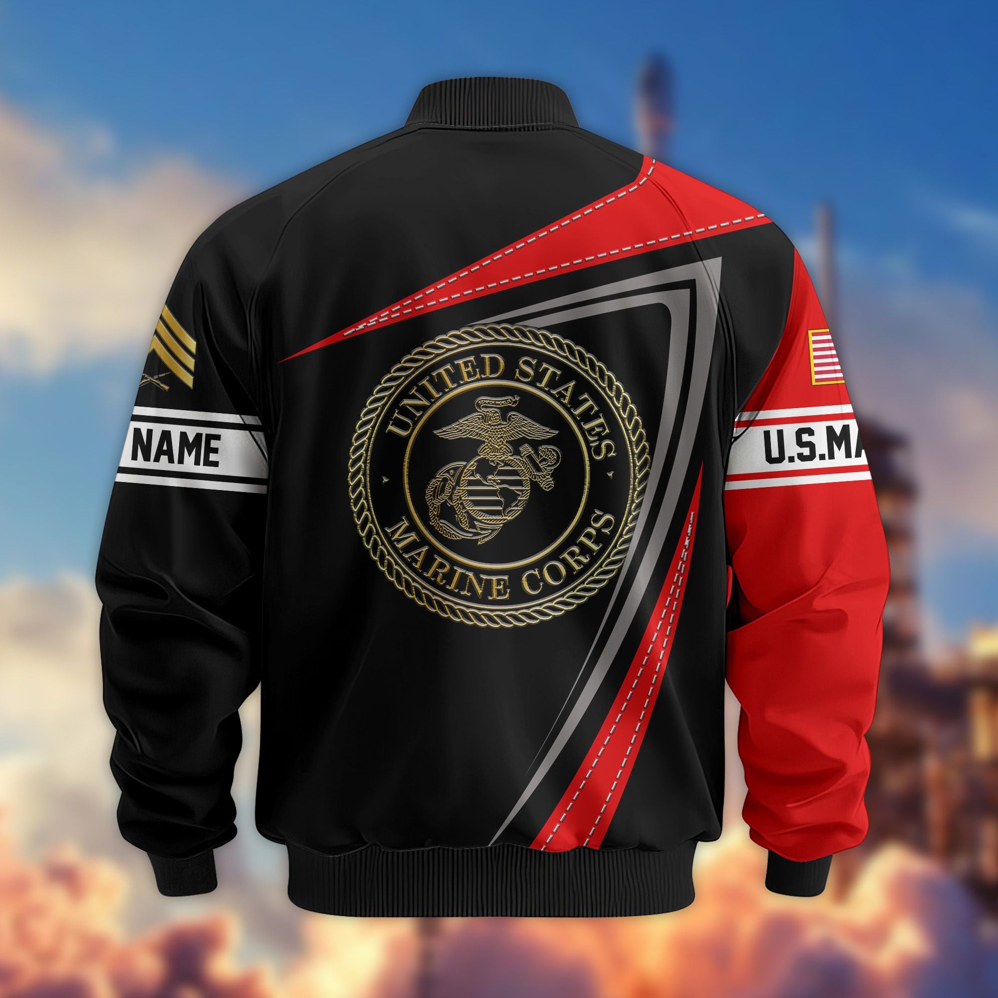 Premium USMC Veteran Bomber Jacket VPVC800103, Custom Name, Rank, Gifts For US Marines Veteran