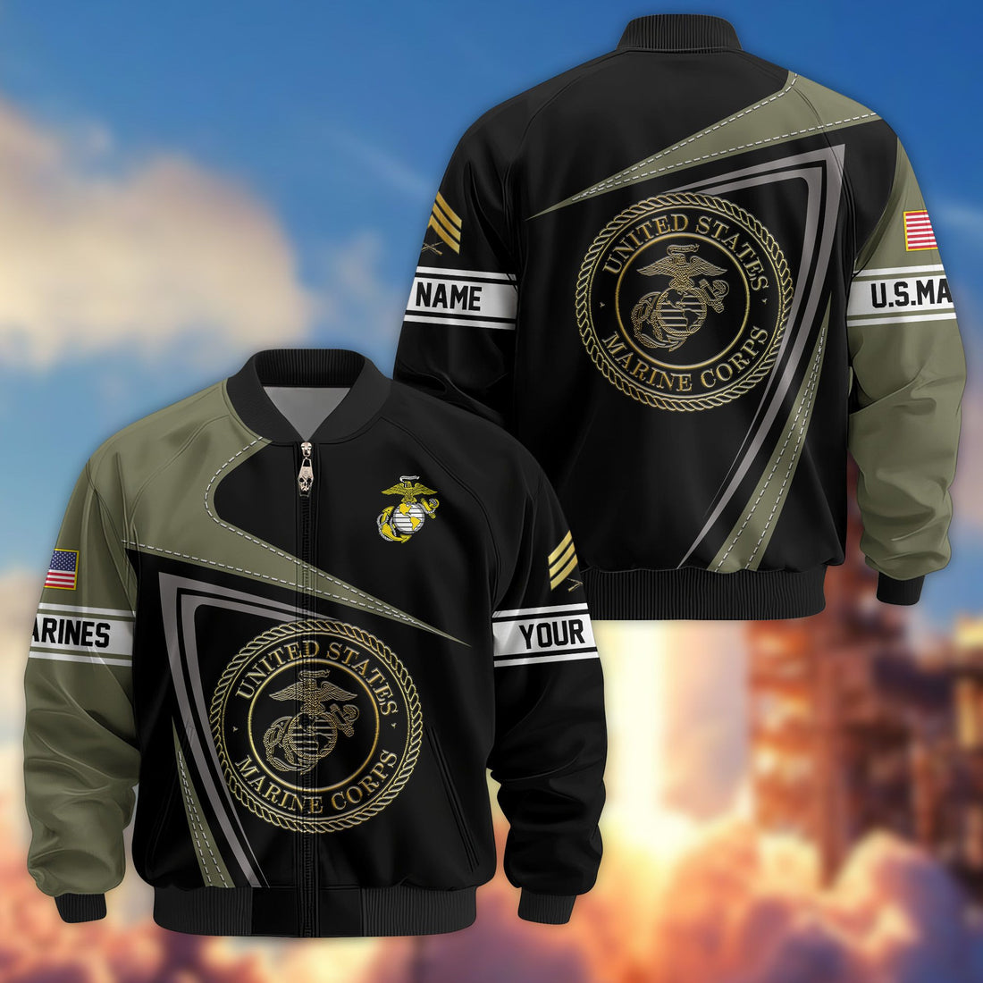 Premium USMC Veteran Bomber Jacket VPVC800111, Custom Name, Rank, Gifts For US Marines Veteran