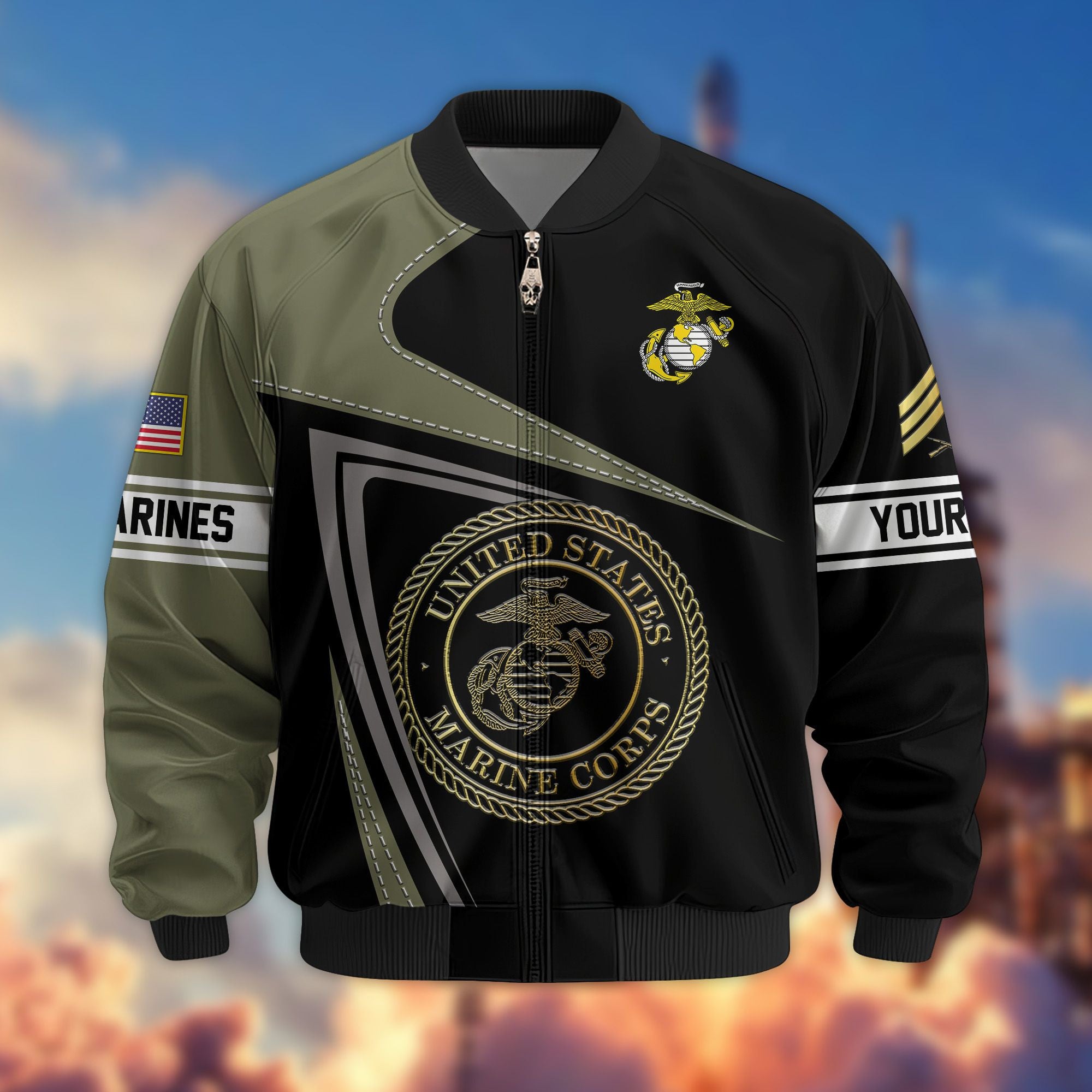 Premium USMC Veteran Bomber Jacket VPVC800111, Custom Name, Rank, Gifts For US Marines Veteran