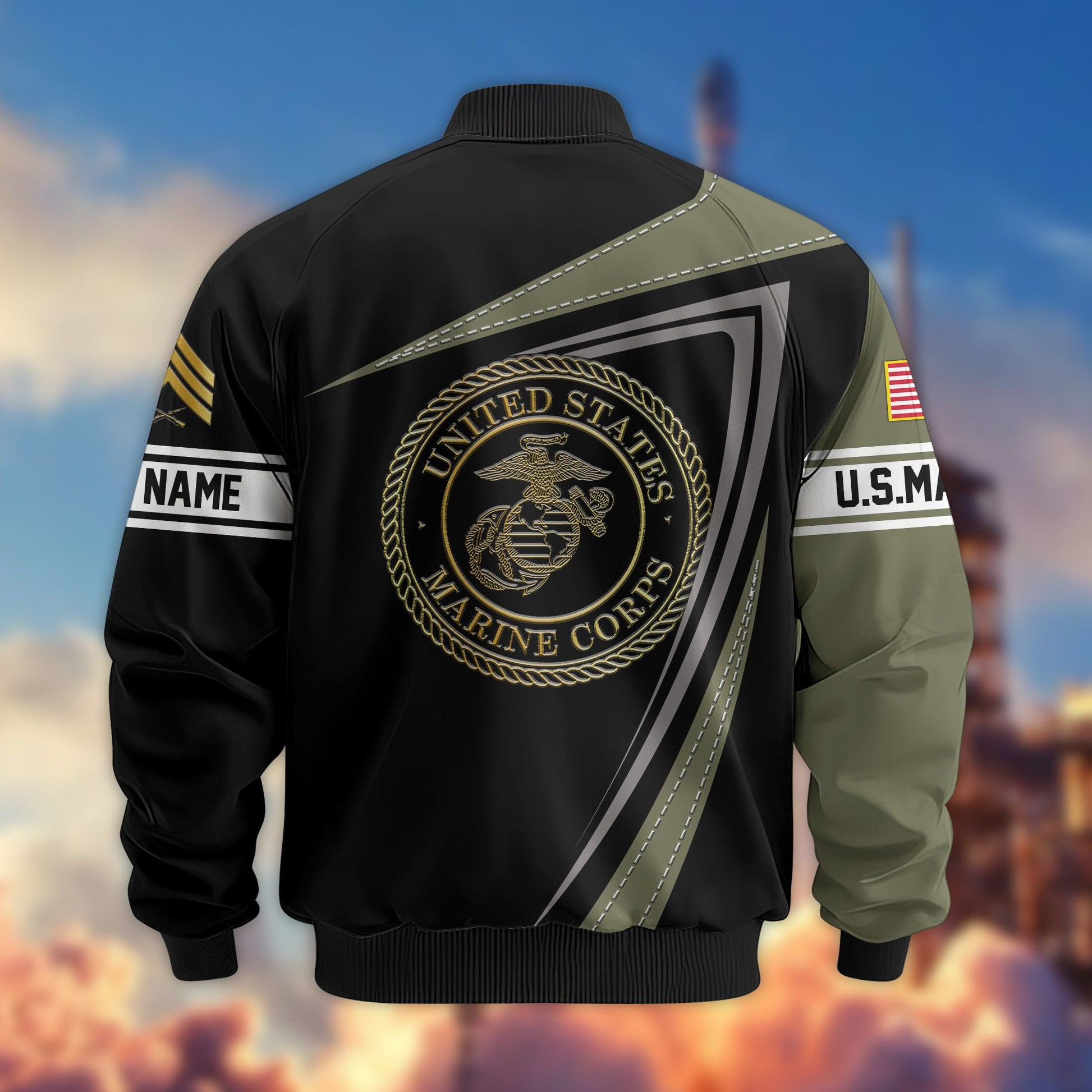 Premium USMC Veteran Bomber Jacket VPVC800111, Custom Name, Rank, Gifts For US Marines Veteran