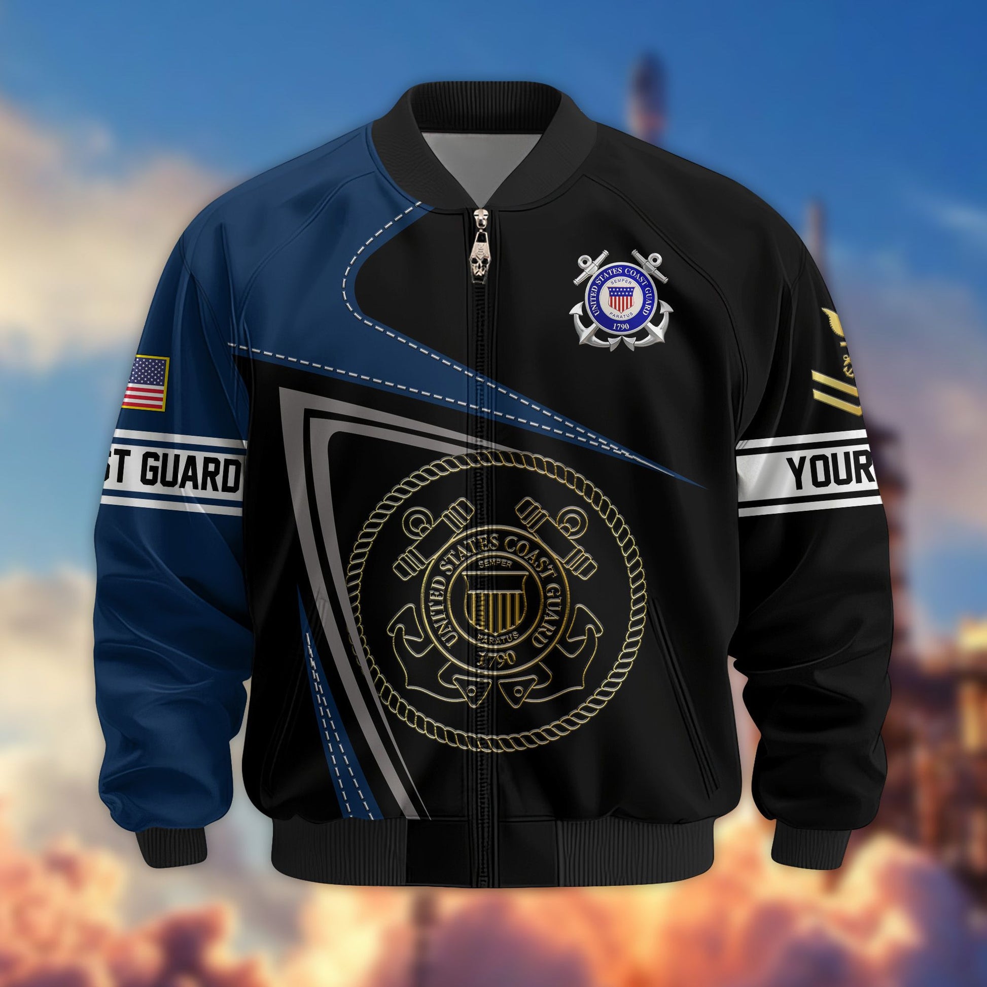 Premium USCG Veteran Bomber Jacket VPVC800105, Custom Name, Rank, Gifts For US Coast Guard Veteran