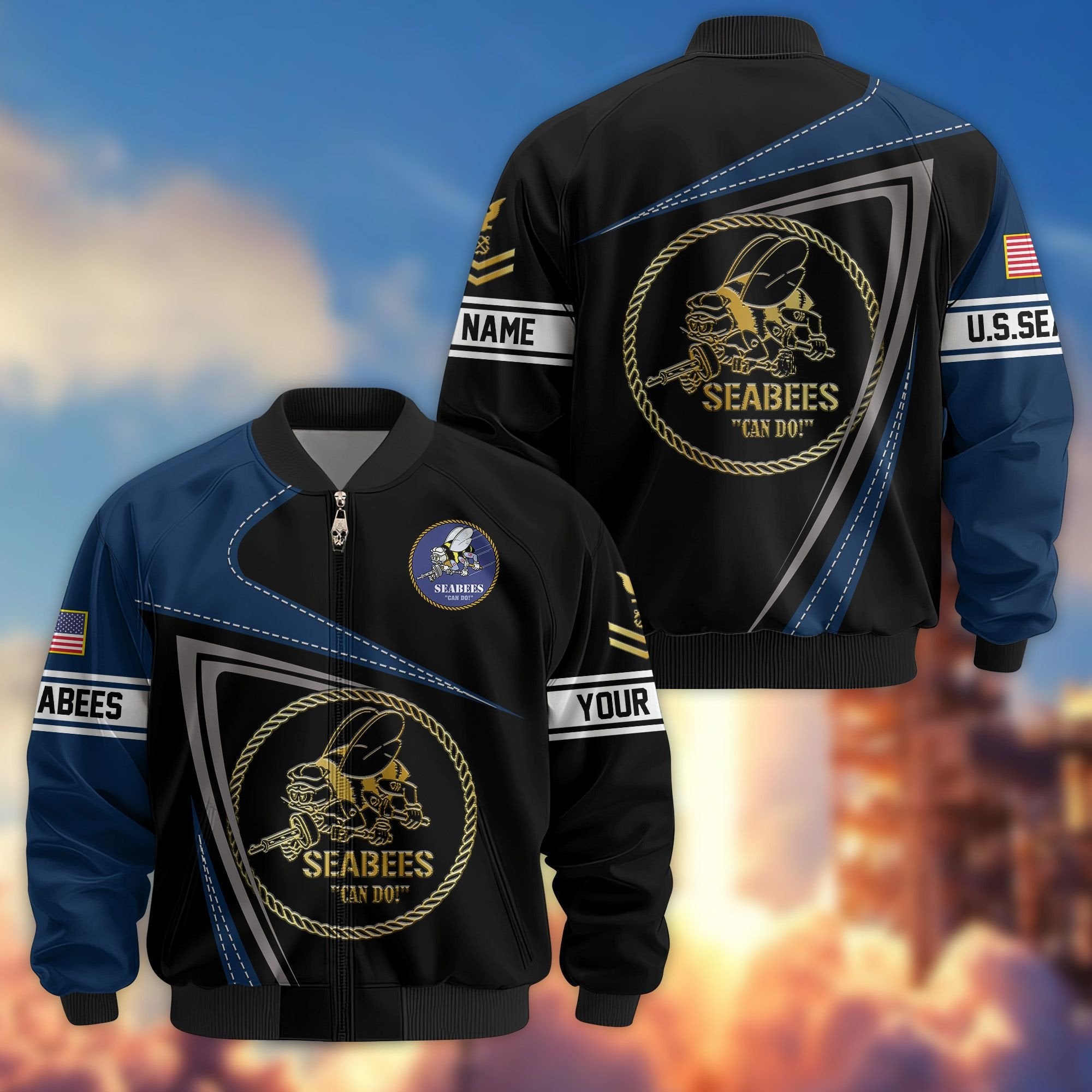 Premium US Seabees Veteran Bomber Jacket VPVC800109, Custom Name, Rank, Gifts For Seabees Veteran
