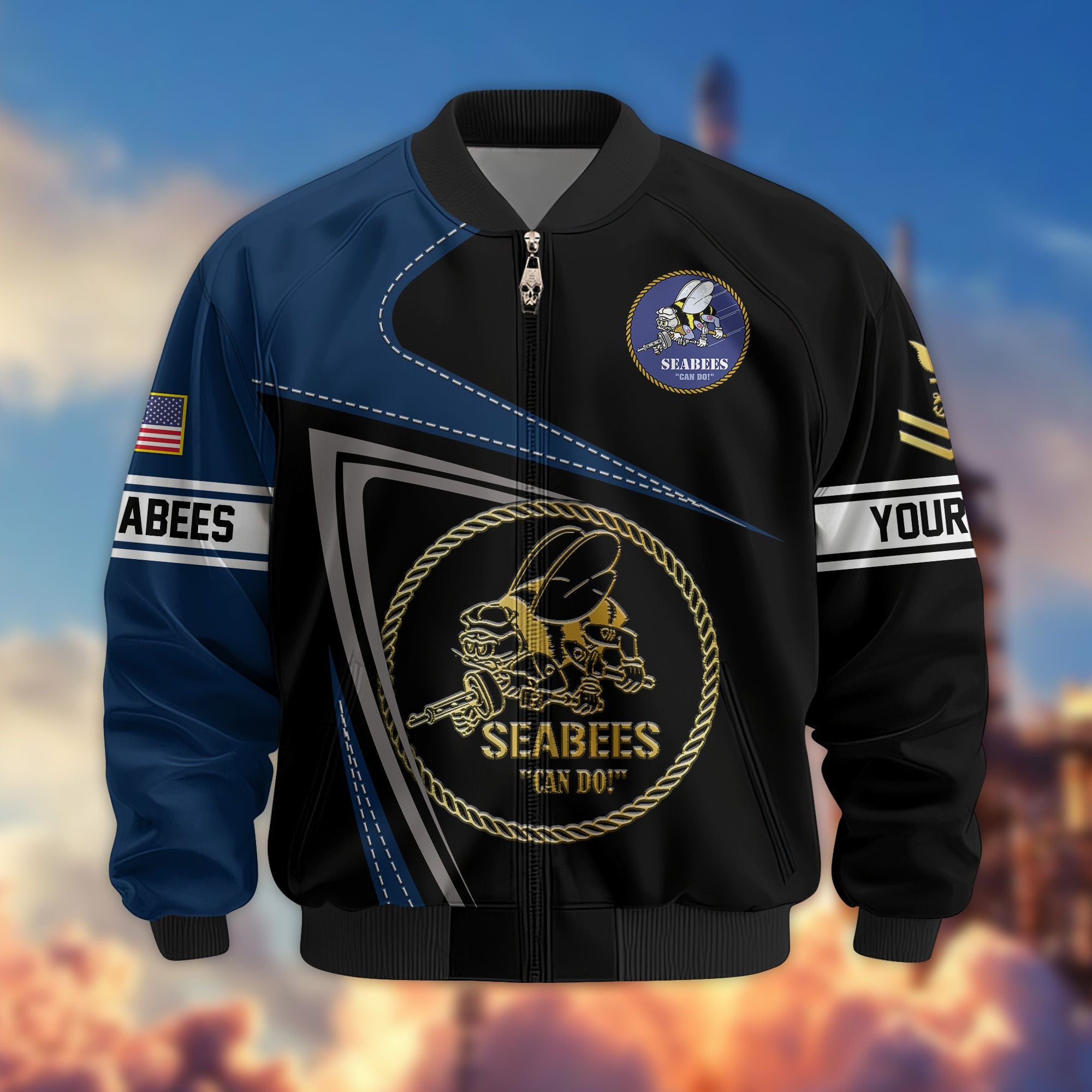 Premium US Seabees Veteran Bomber Jacket VPVC800109, Custom Name, Rank, Gifts For Seabees Veteran