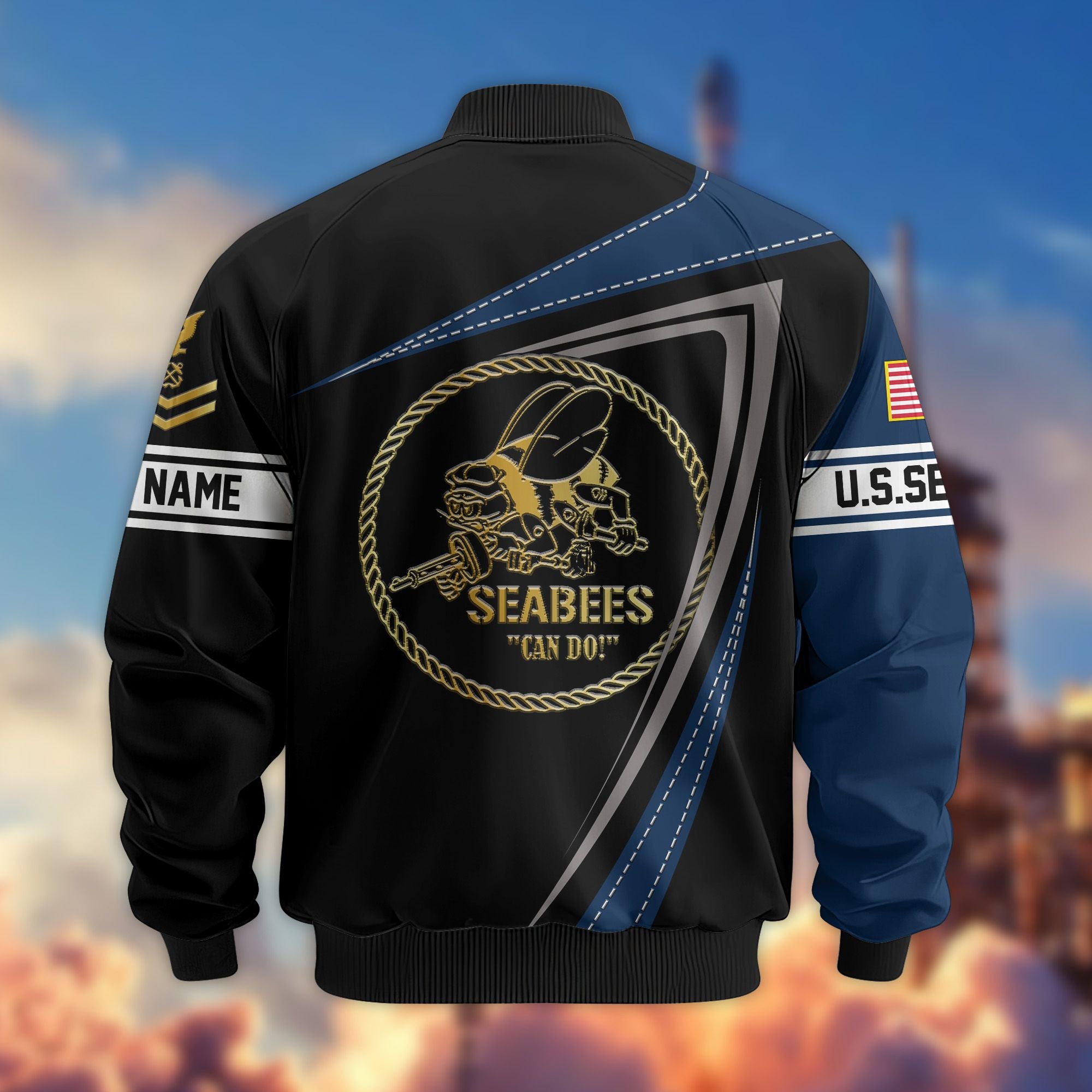 Premium US Seabees Veteran Bomber Jacket VPVC800109, Custom Name, Rank, Gifts For Seabees Veteran