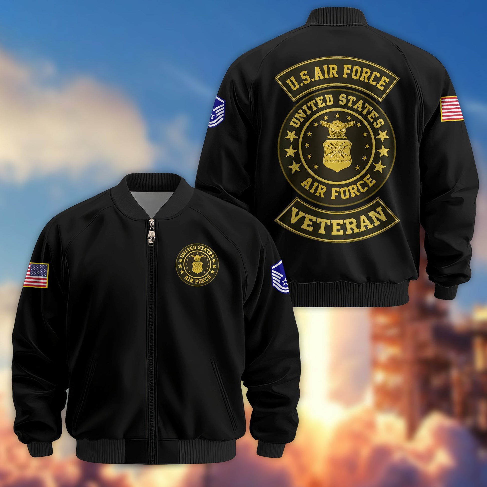 Premium USAF Veteran Bomber Jacket VPVC800204, Custom Name, Rank, Gifts For US Air Force Veteran