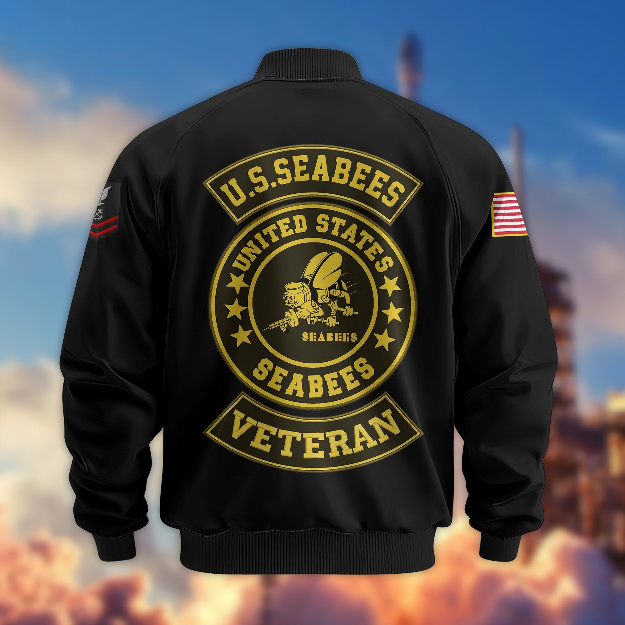 Premium US Seabees Veteran Bomber Jacket VPVC800209, Custom Name, Rank, Gifts For Seabees Veteran