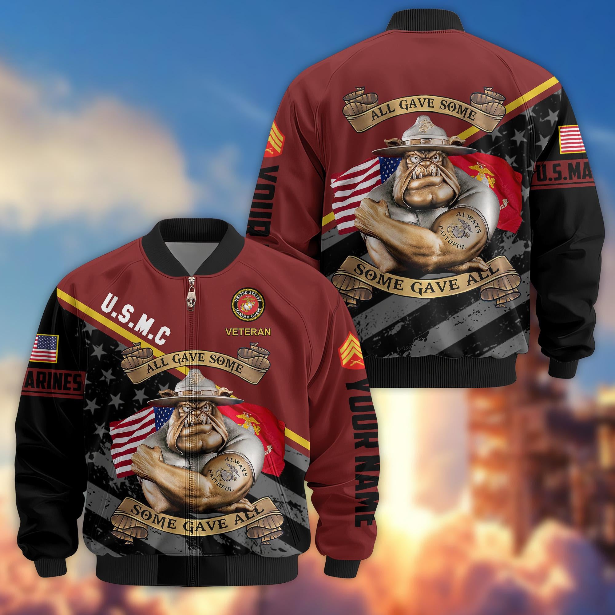 Premium USMC Veteran Bomber Jacket VPVC800403, Custom Name, Rank, Gifts For US Marines Veteran