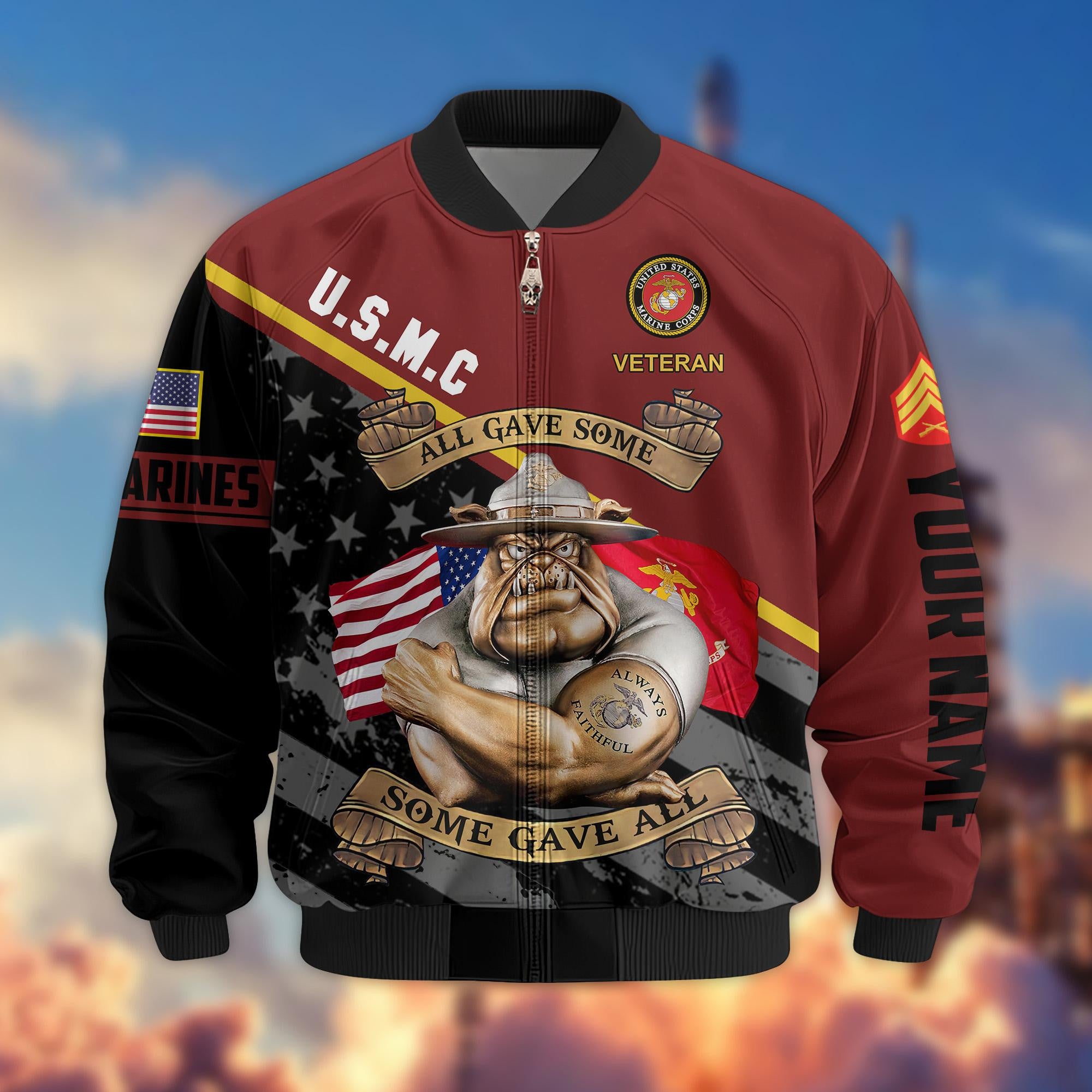 Premium USMC Veteran Bomber Jacket VPVC800403, Custom Name, Rank, Gifts For US Marines Veteran
