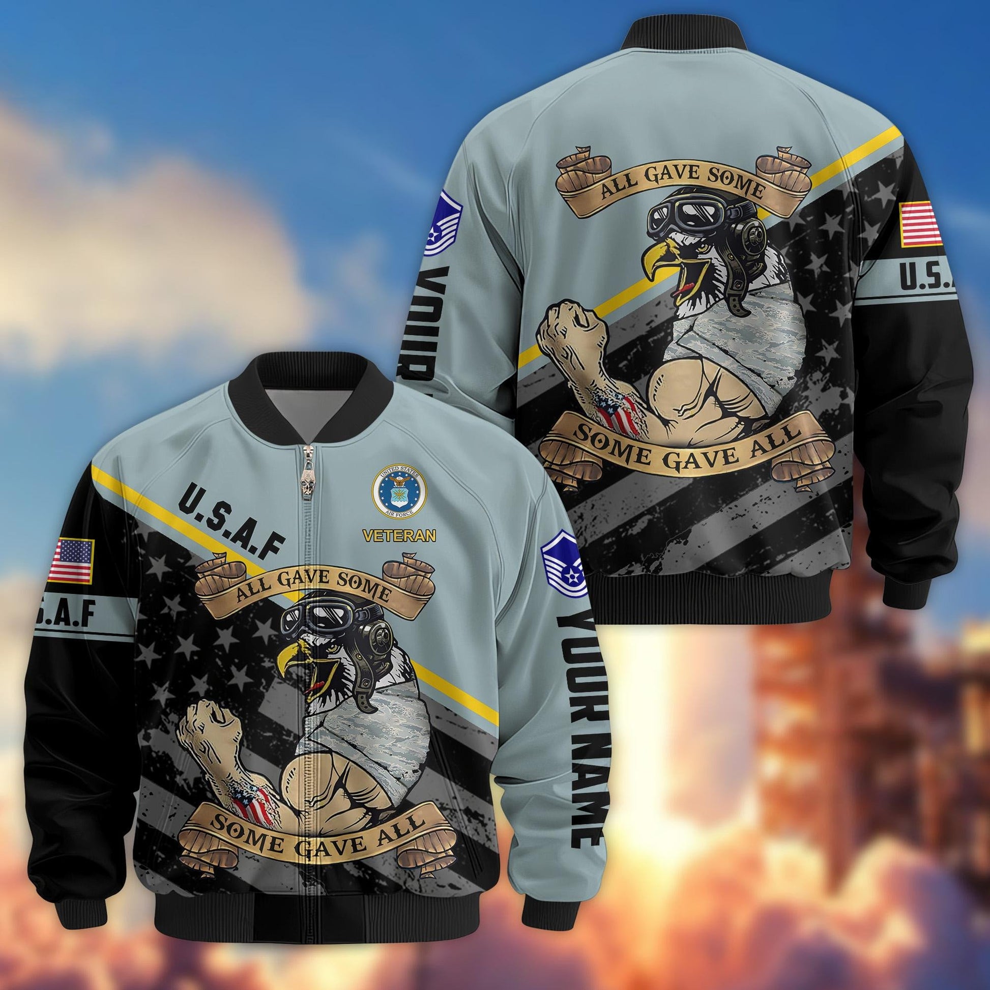 Premium USAF Veteran Bomber Jacket VPVC800404, Custom Name, Rank, Gifts For US Air Force Veteran