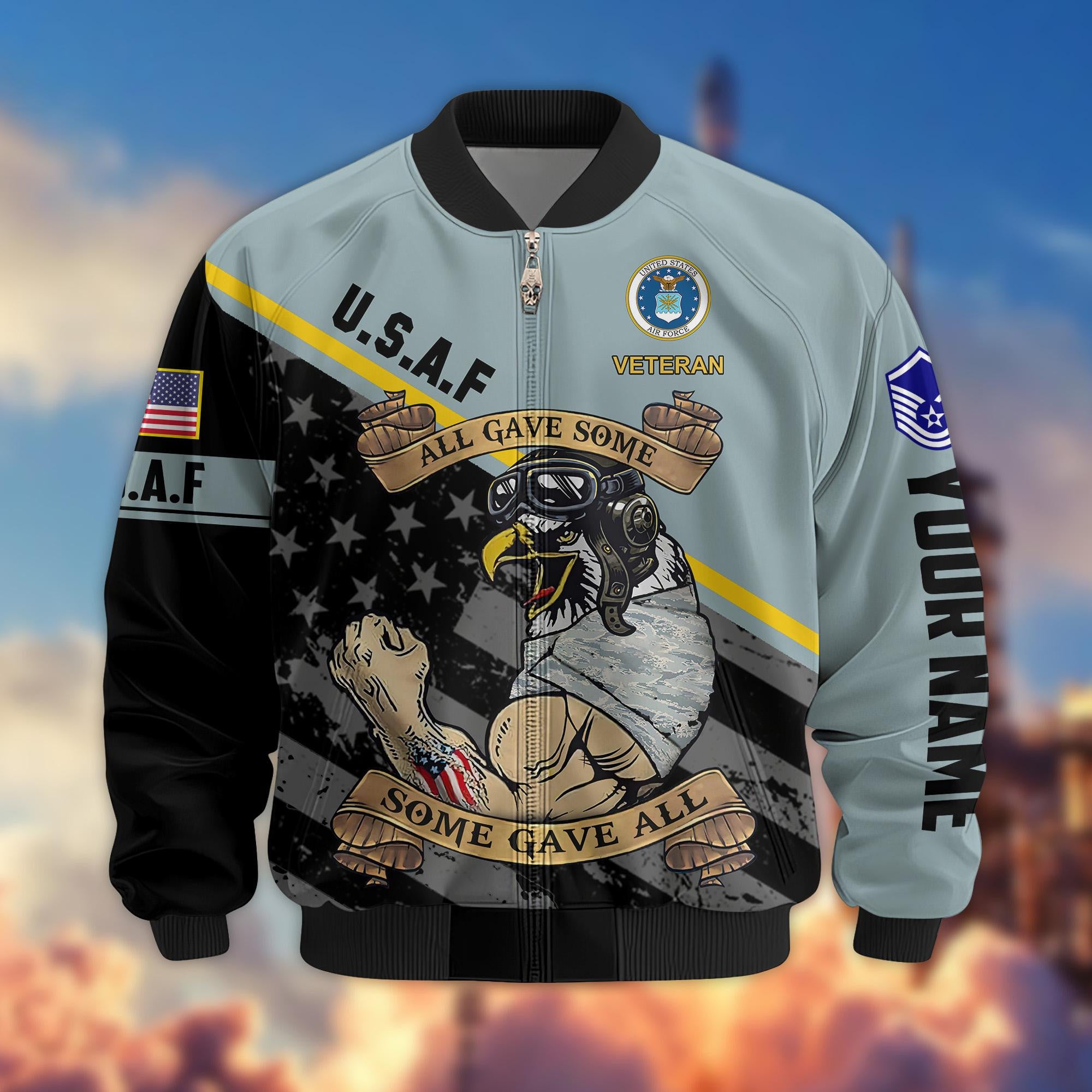 Premium USAF Veteran Bomber Jacket VPVC800404, Custom Name, Rank, Gifts For US Air Force Veteran