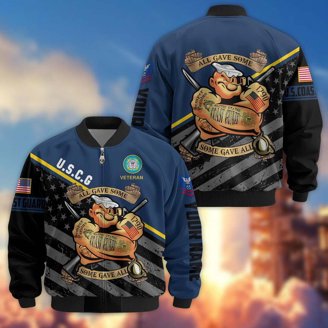 Premium USCG Veteran Bomber Jacket VPVC800405, Custom Name, Rank, Gifts For US Coast Guard Veteran