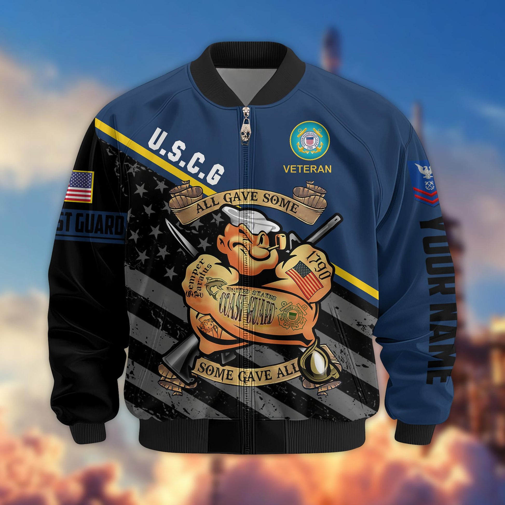 Premium USCG Veteran Bomber Jacket VPVC800405, Custom Name, Rank, Gifts For US Coast Guard Veteran