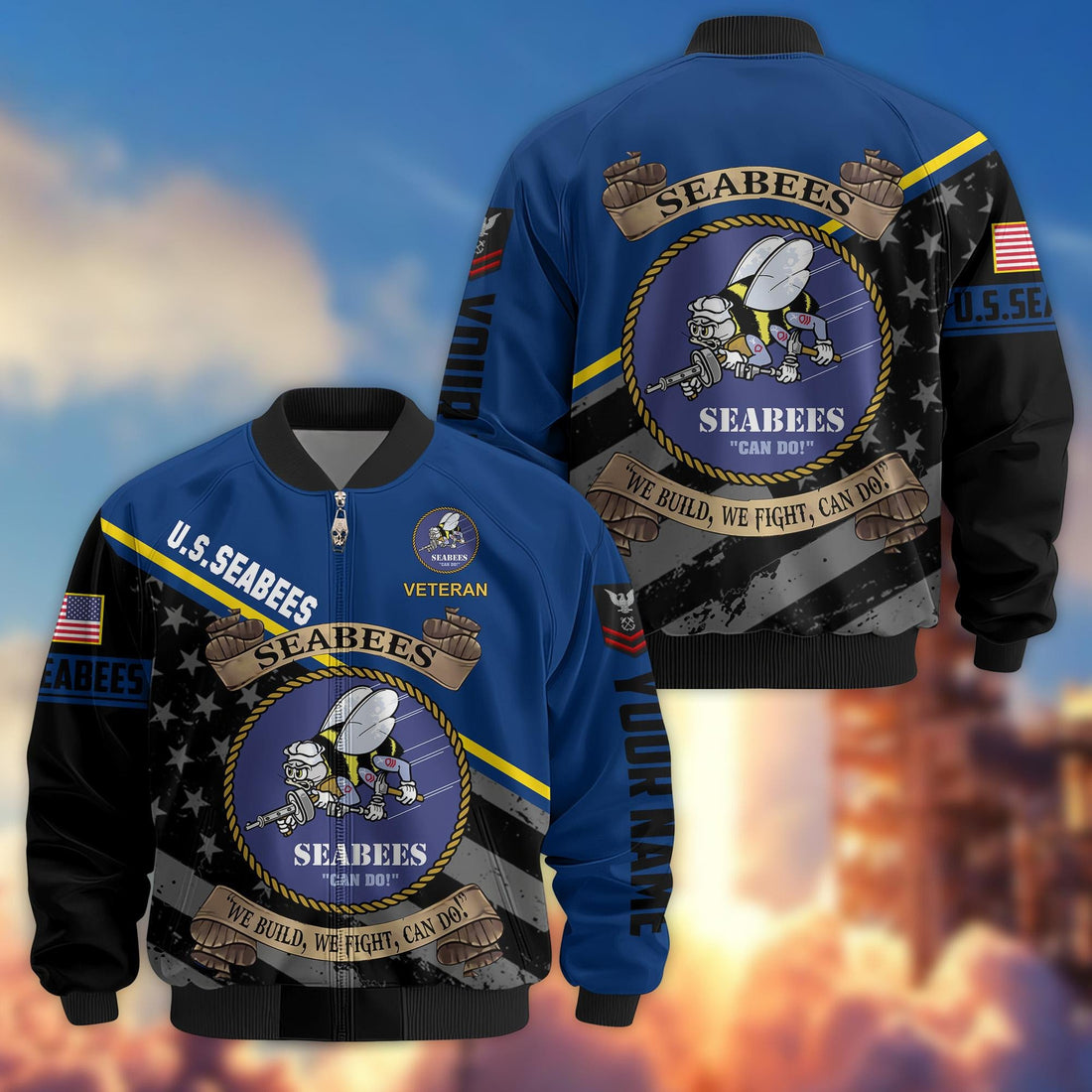 Premium US Seabees Veteran Bomber Jacket VPVC800409, Custom Name, Rank, Gifts For Seabees Veteran