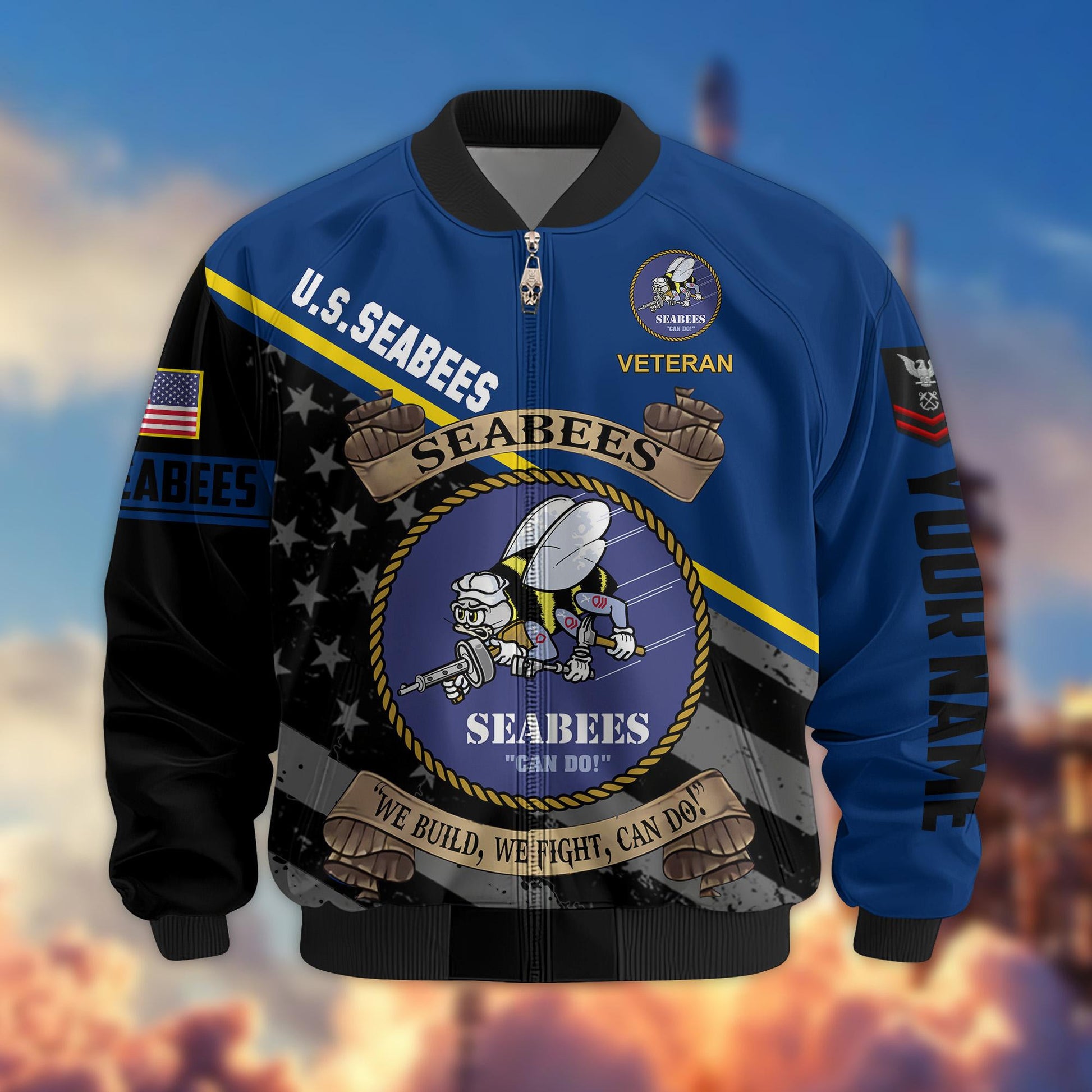 Premium US Seabees Veteran Bomber Jacket VPVC800409, Custom Name, Rank, Gifts For Seabees Veteran