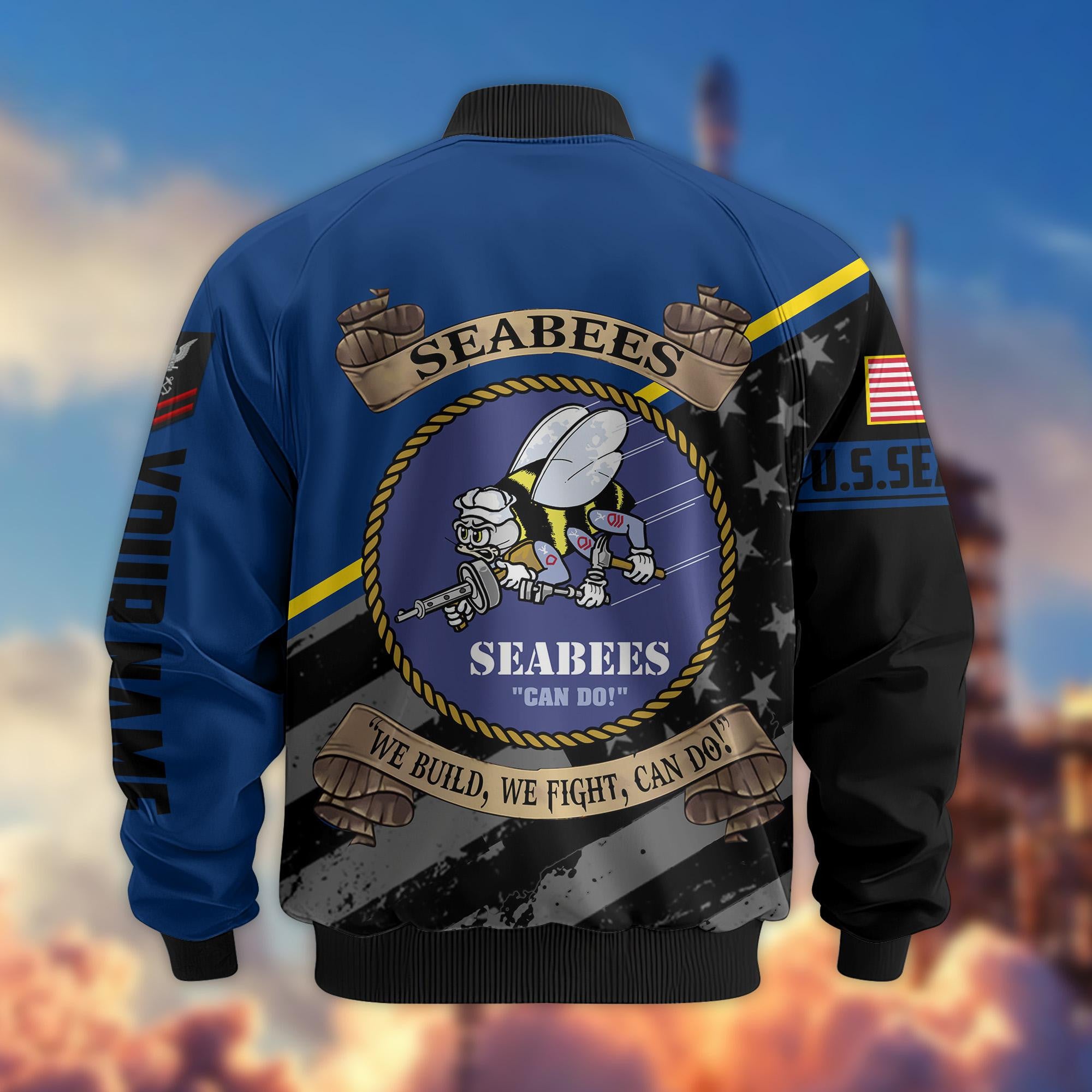 Premium US Seabees Veteran Bomber Jacket VPVC800409, Custom Name, Rank, Gifts For Seabees Veteran