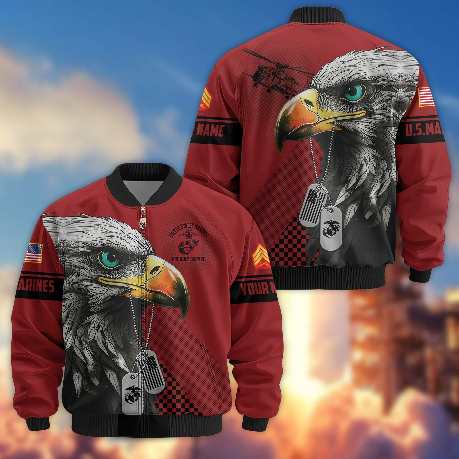 Premium USMC Veteran Bomber Jacket VPVC800503, Custom Name, Rank, Gifts For US Marines Veteran