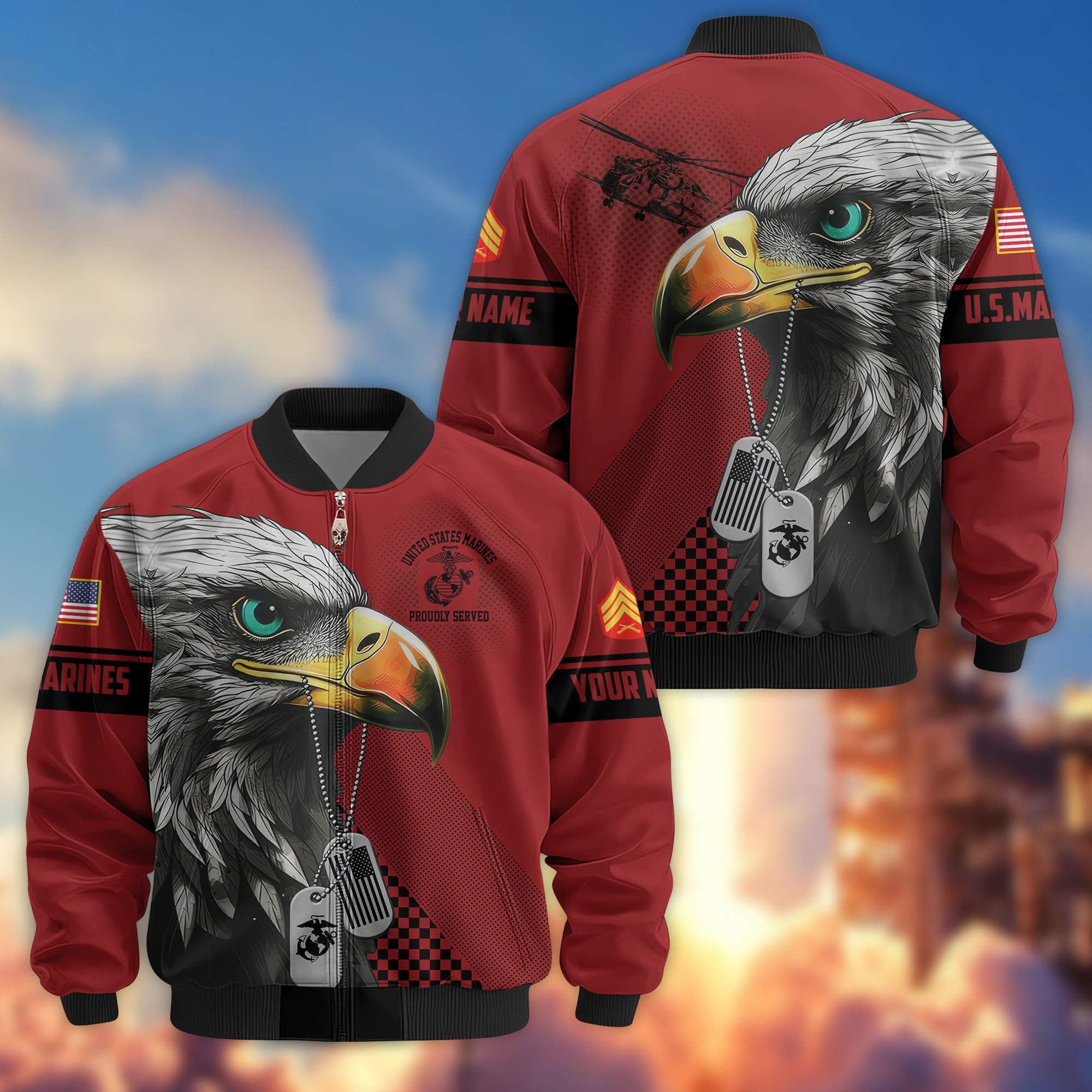 Premium USMC Veteran Bomber Jacket VPVC800503, Custom Name, Rank, Gifts For US Marines Veteran