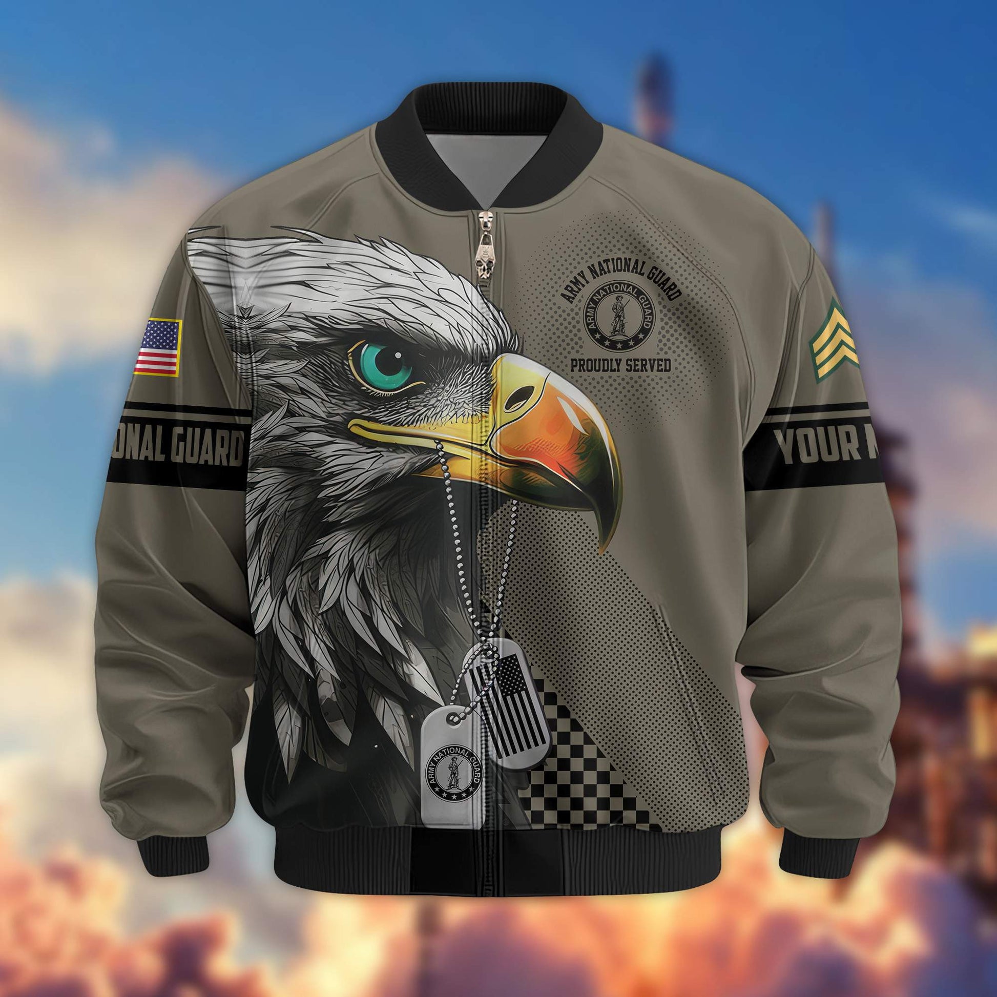 Premium Army National Guard Veteran Bomber Jacket VPVC800508, Custom Name, Rank, Gifts For Army National Guard Veteran