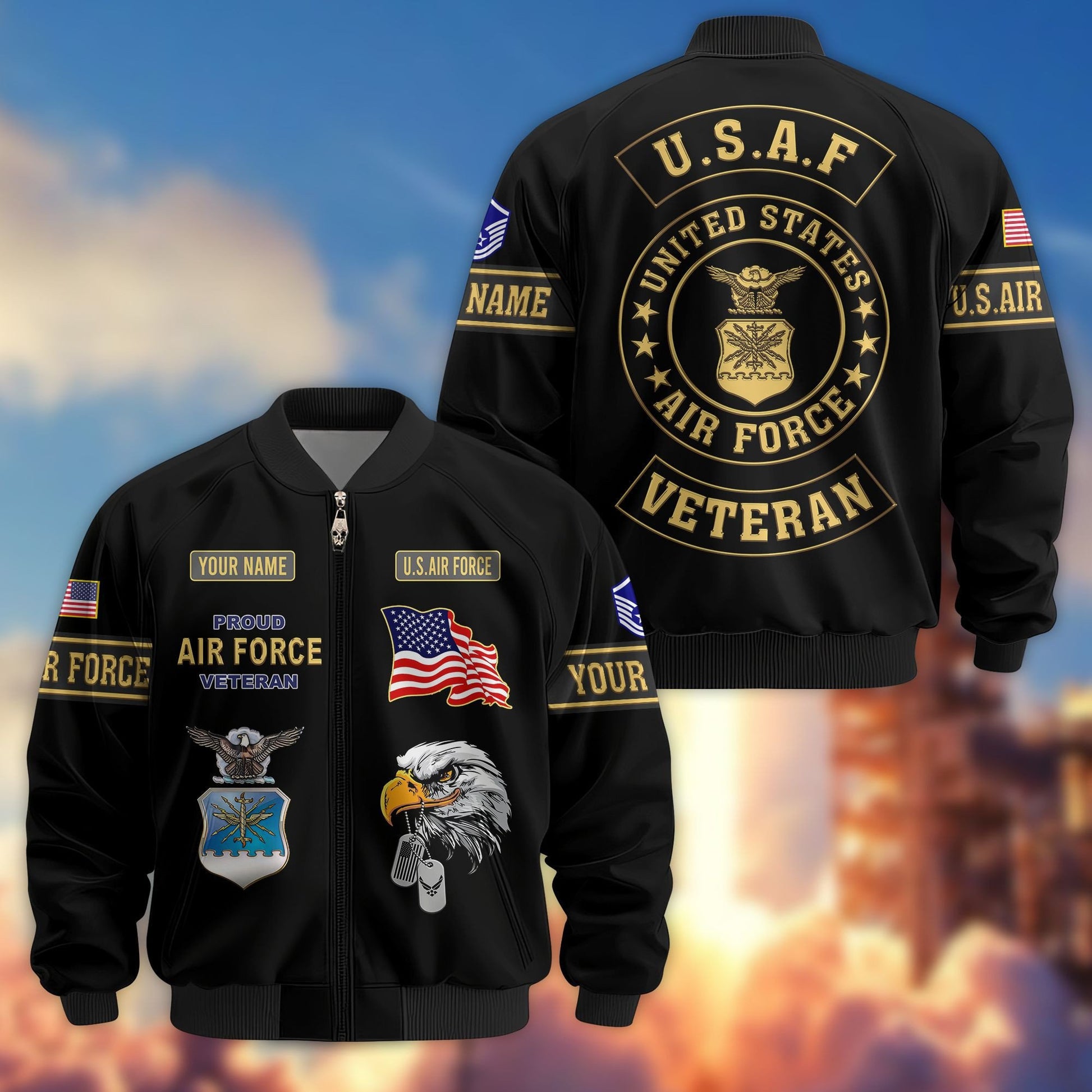 Premium USAF Veteran Bomber Jacket VPVC800704, Custom Name, Rank, Gifts For US Air Force Veteran