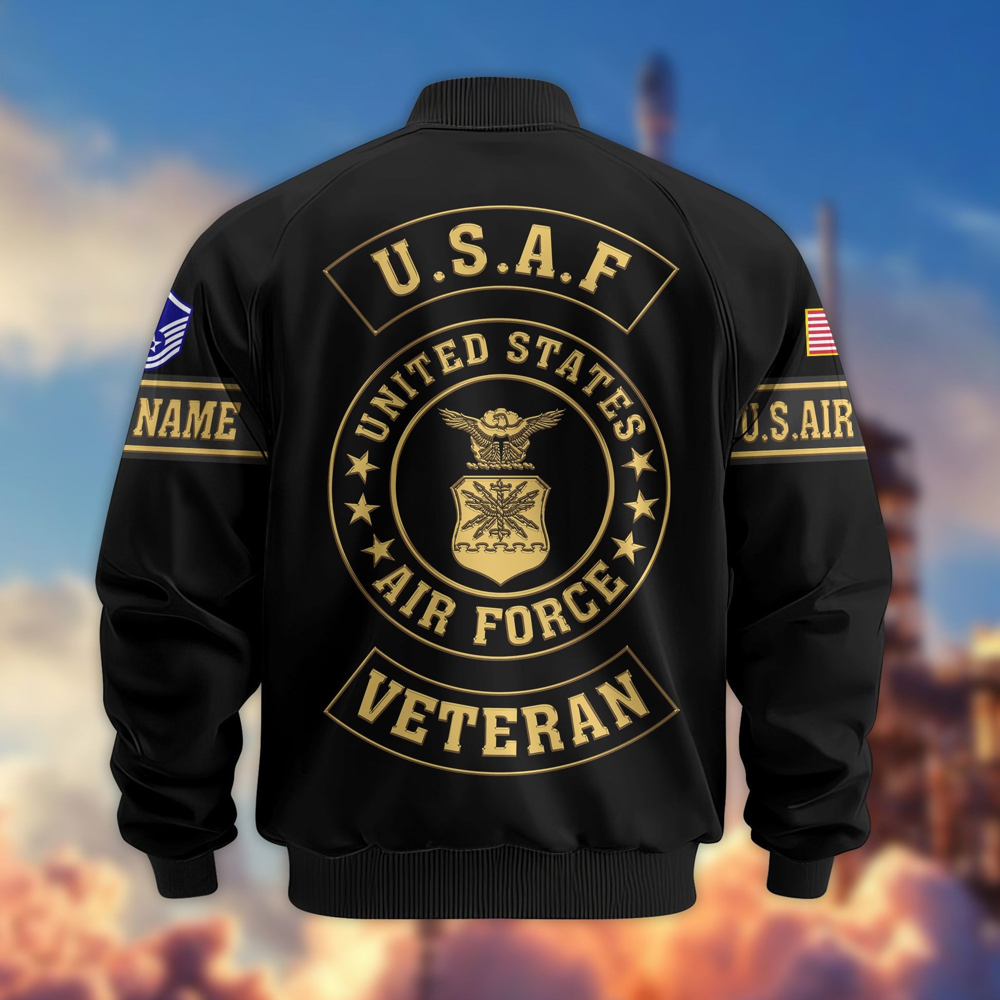 Premium USAF Veteran Bomber Jacket VPVC800704, Custom Name, Rank, Gifts For US Air Force Veteran